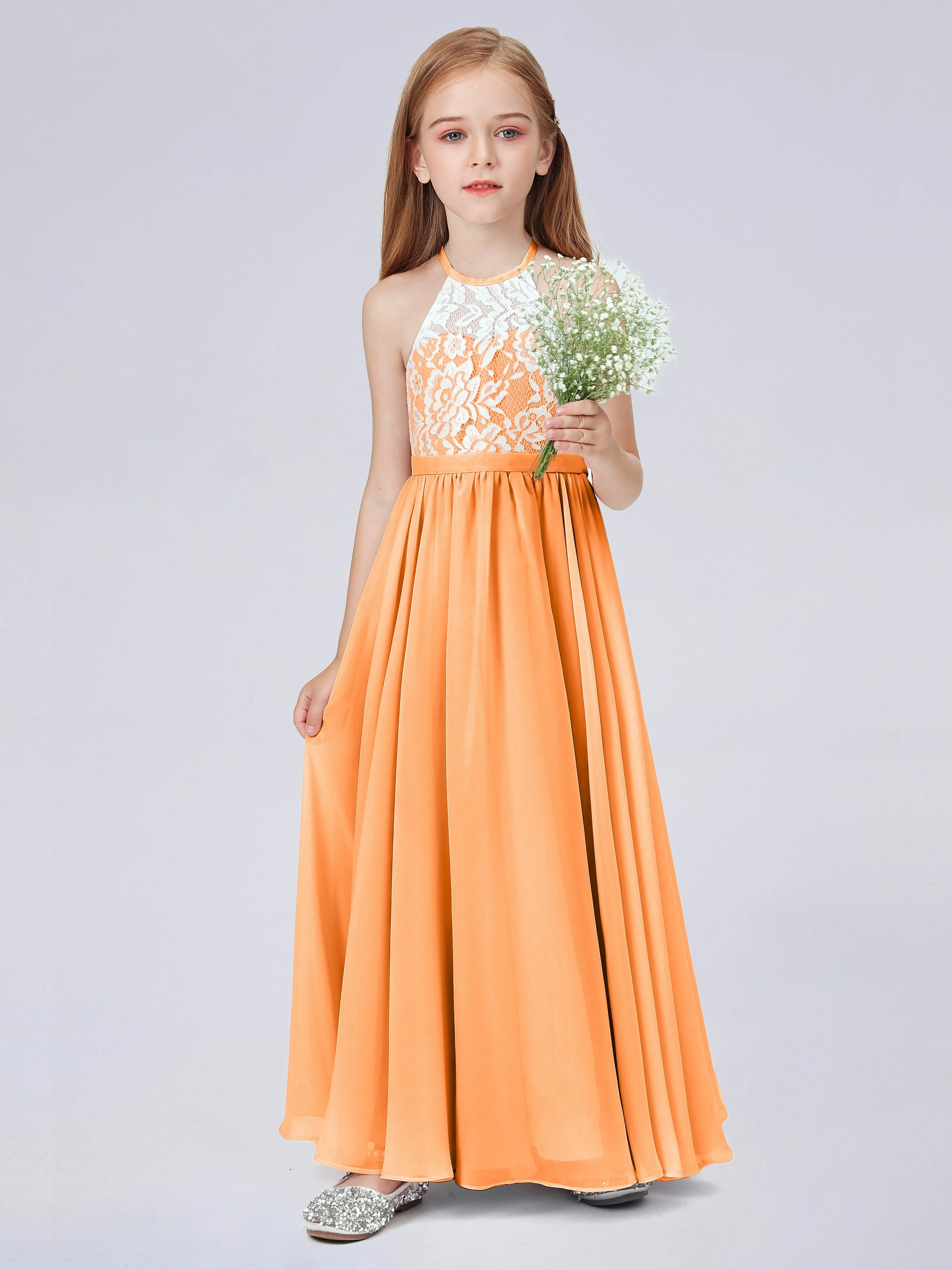 High Neck Lace Junior Bridesmaid Dress