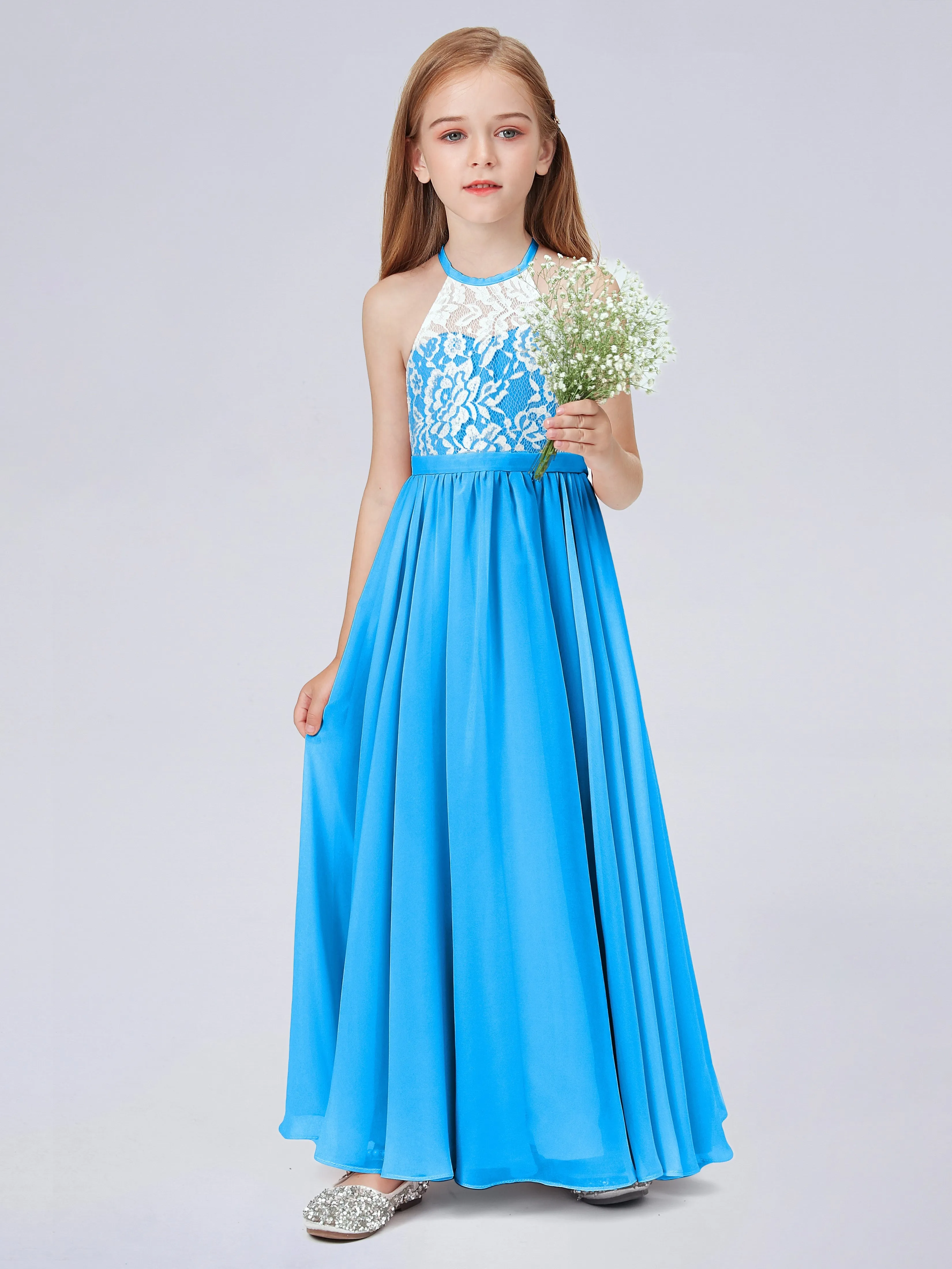 High Neck Lace Junior Bridesmaid Dress