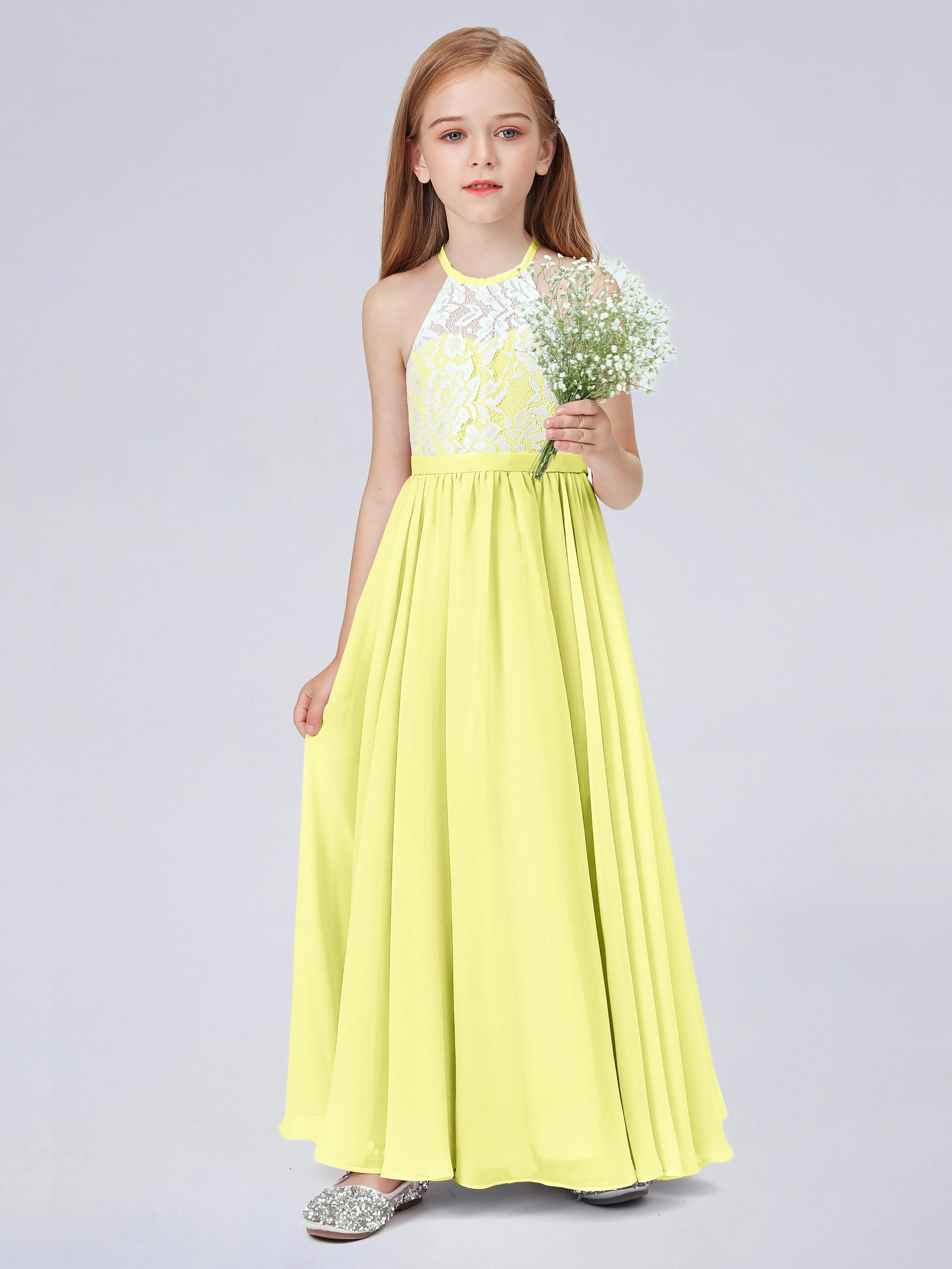 High Neck Lace Junior Bridesmaid Dress