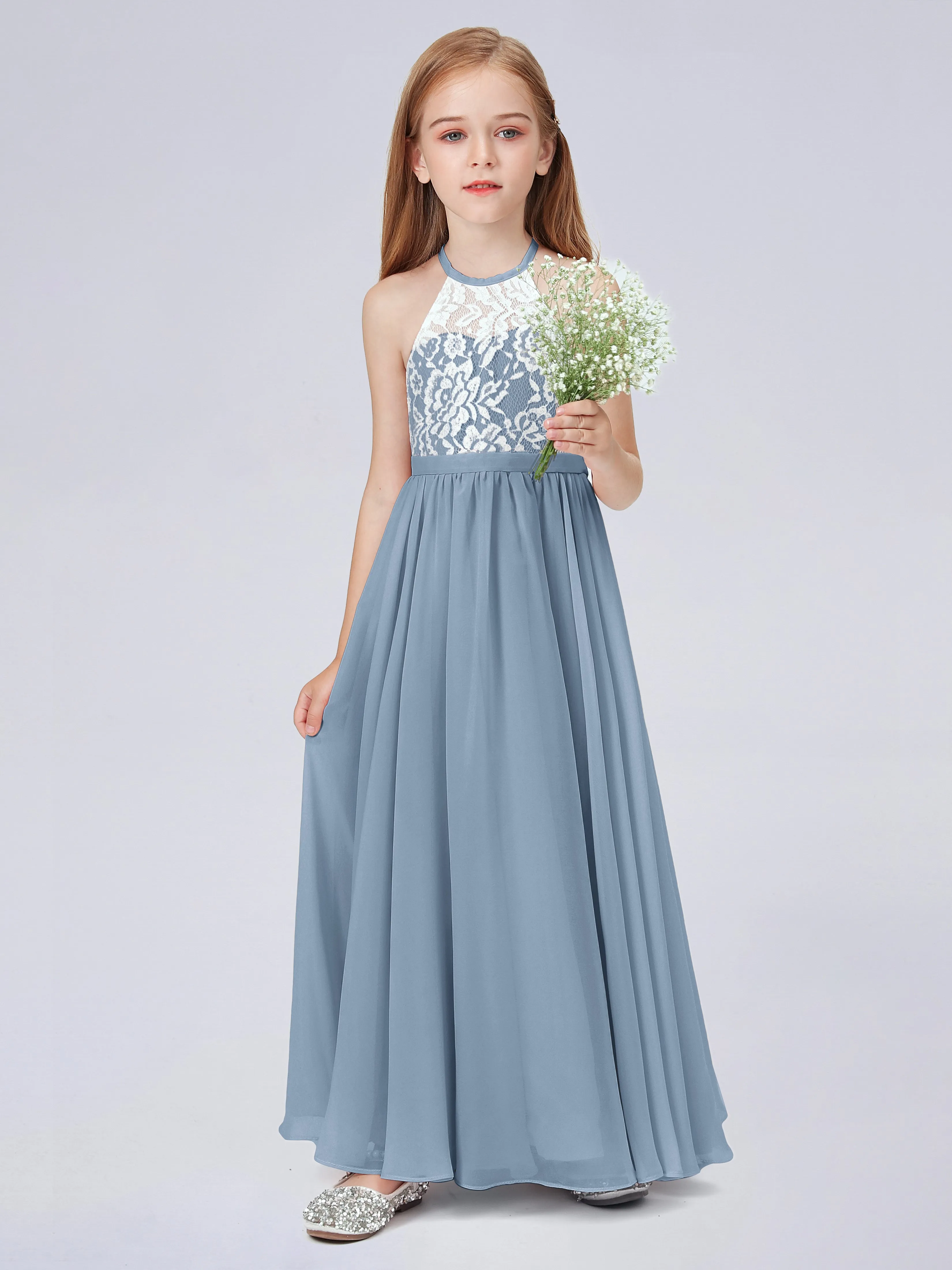 High Neck Lace Junior Bridesmaid Dress