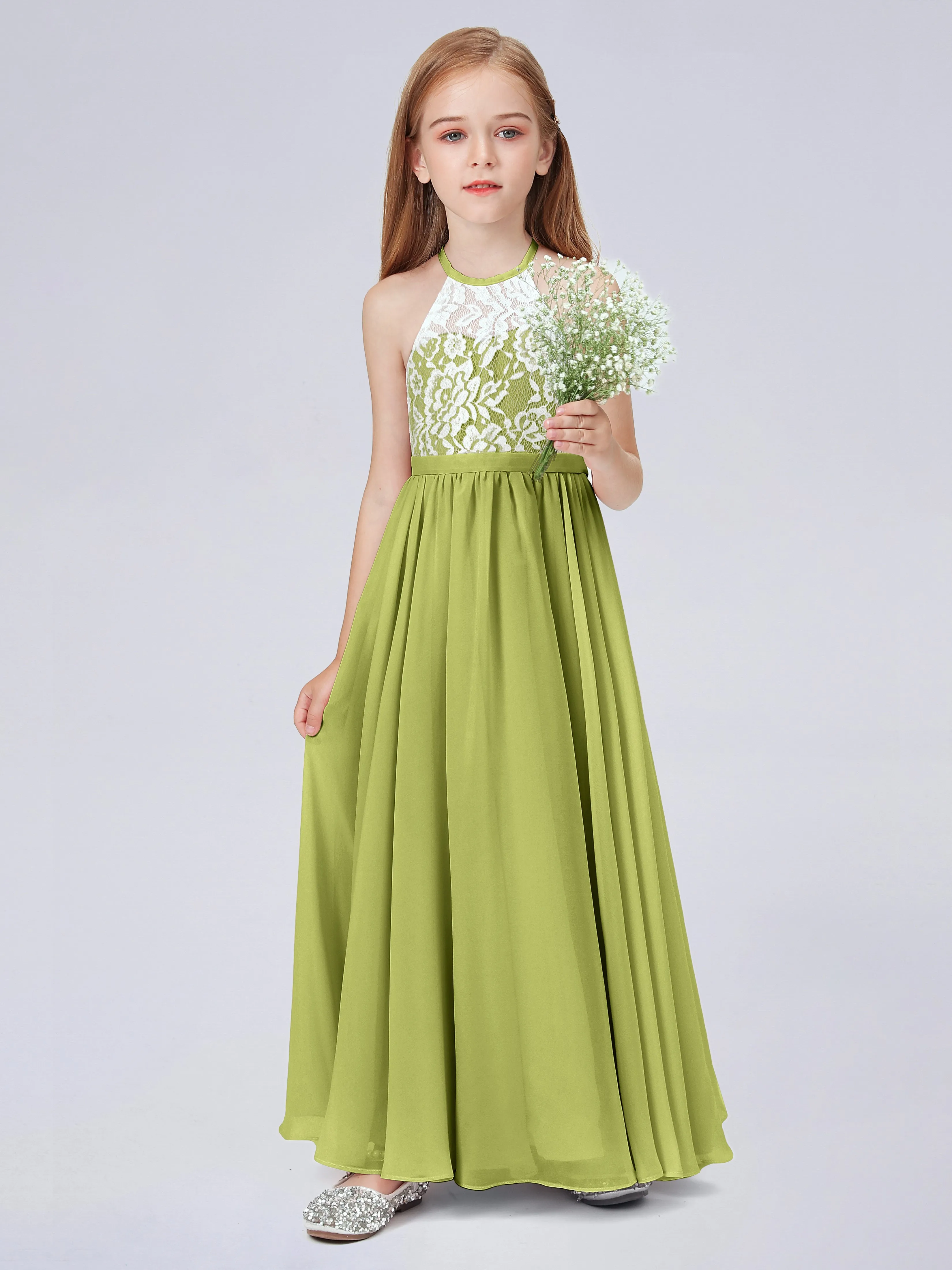 High Neck Lace Junior Bridesmaid Dress