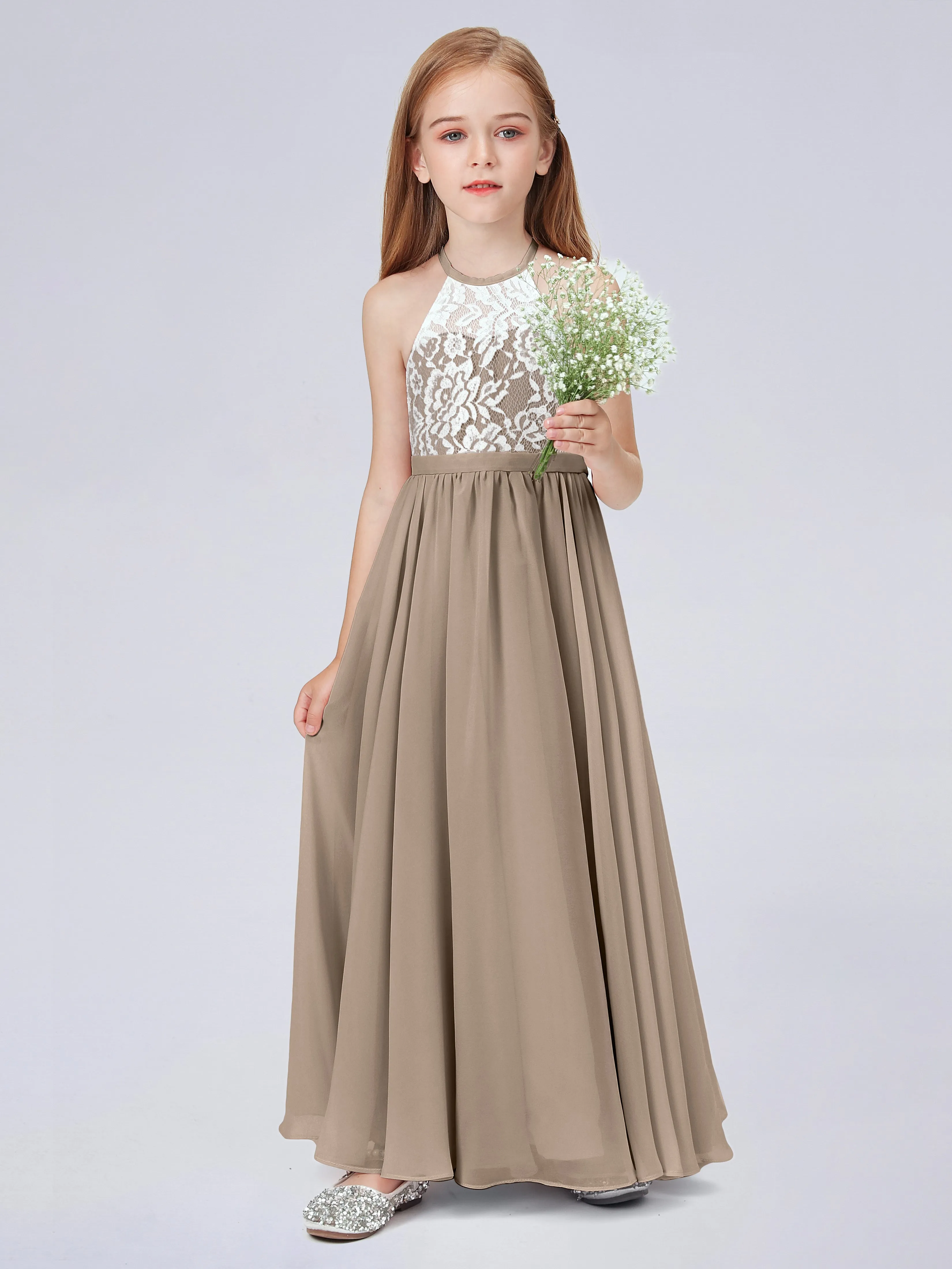 High Neck Lace Junior Bridesmaid Dress