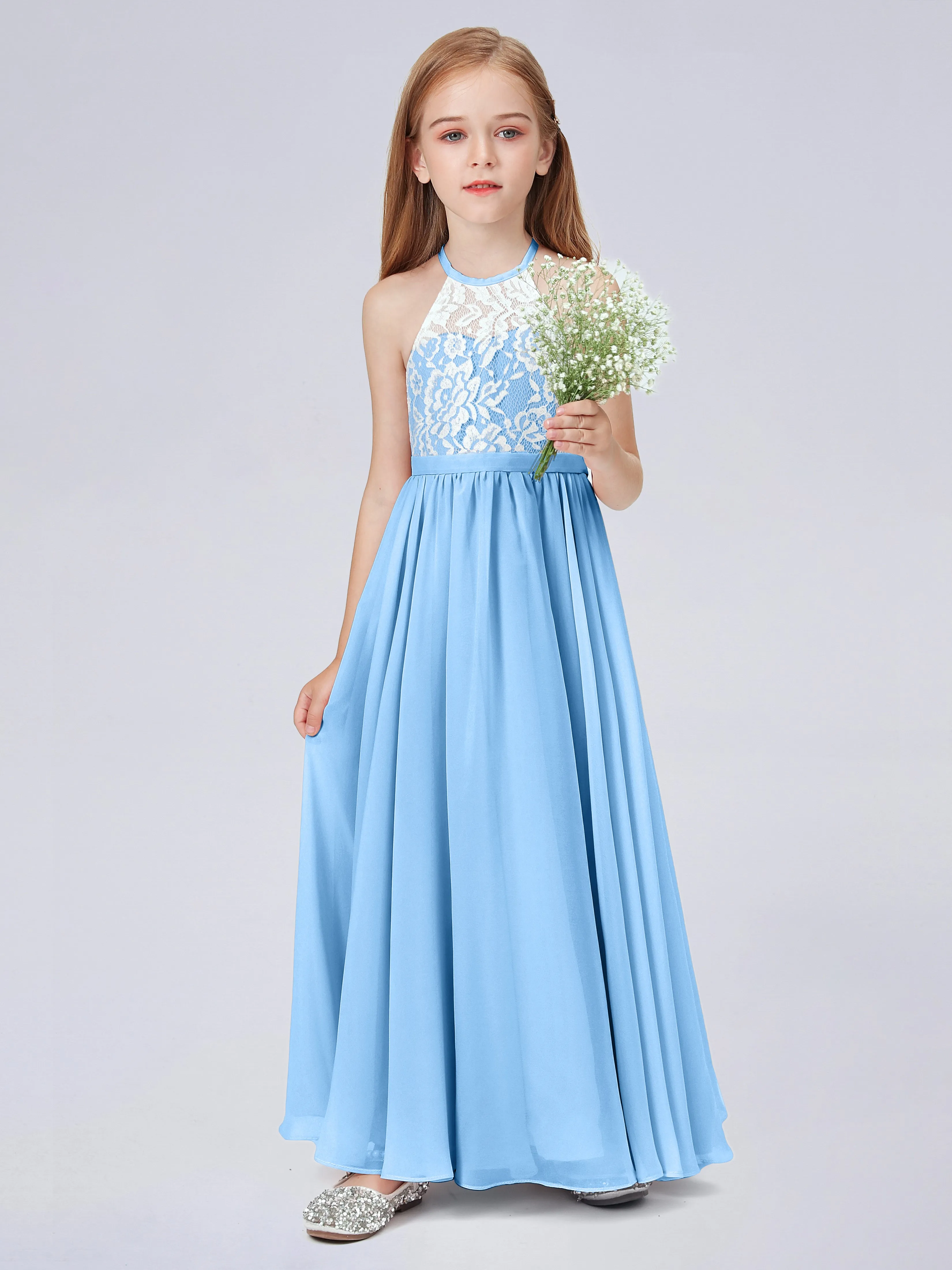 High Neck Lace Junior Bridesmaid Dress