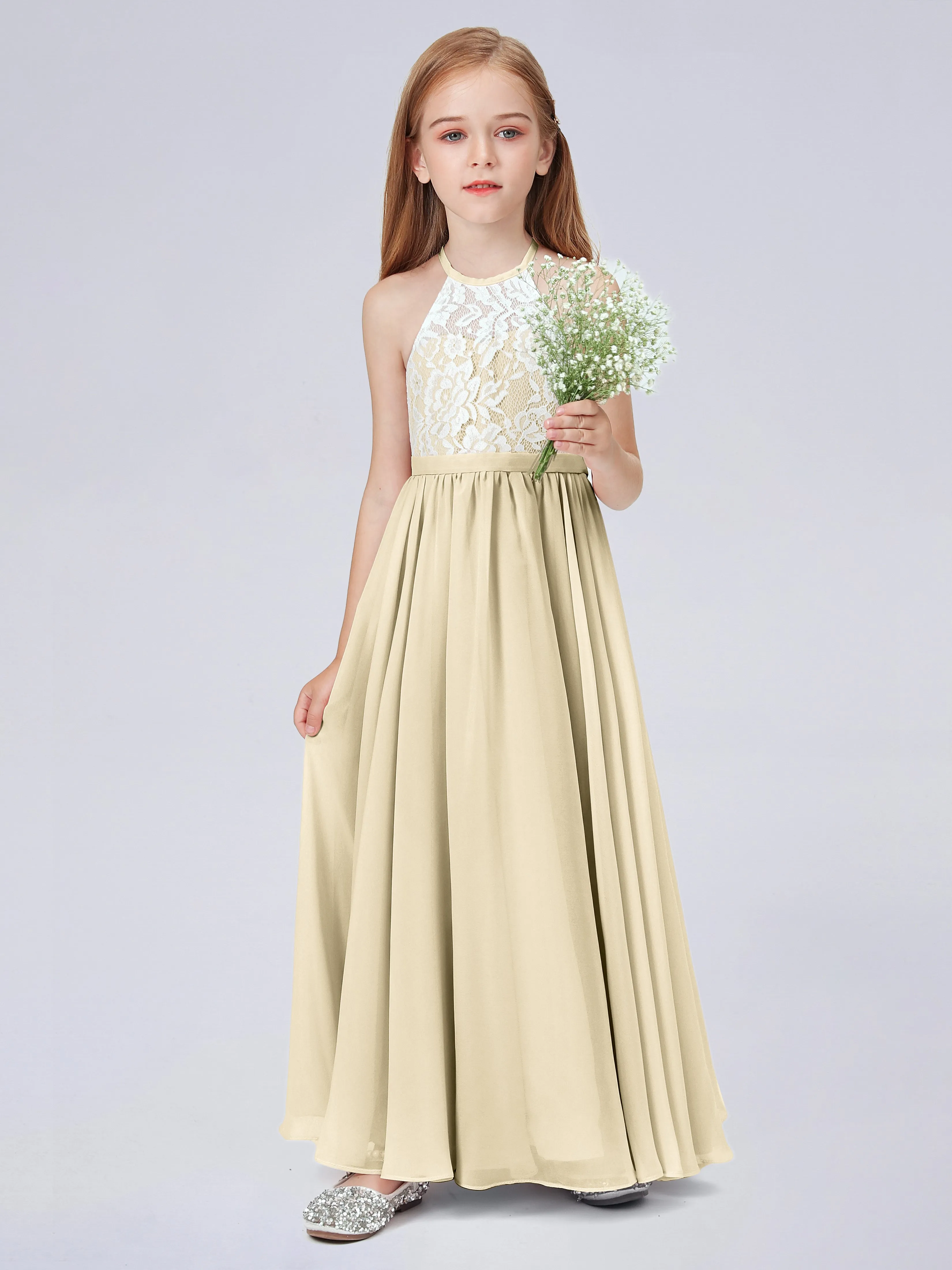 High Neck Lace Junior Bridesmaid Dress