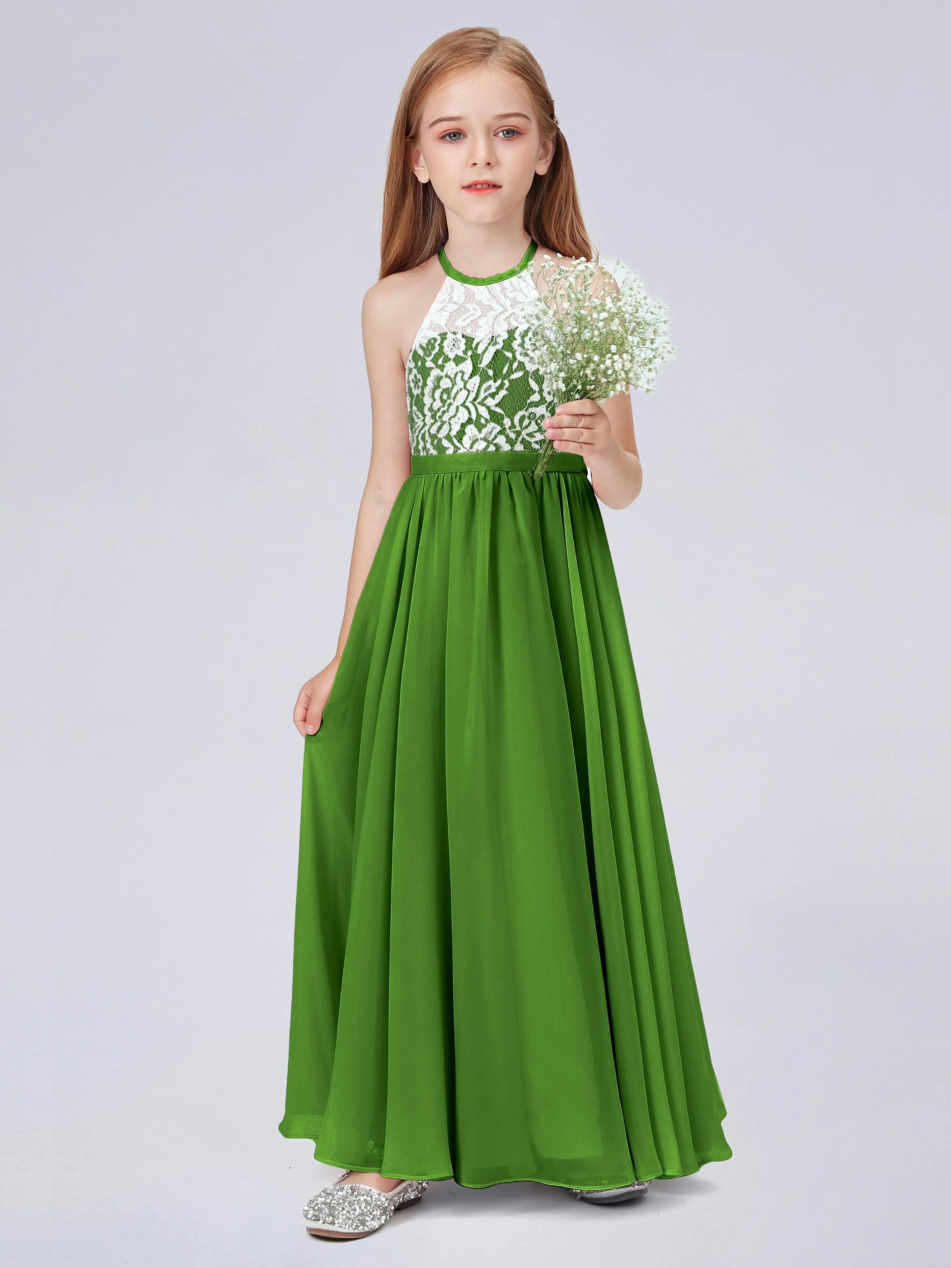 High Neck Lace Junior Bridesmaid Dress