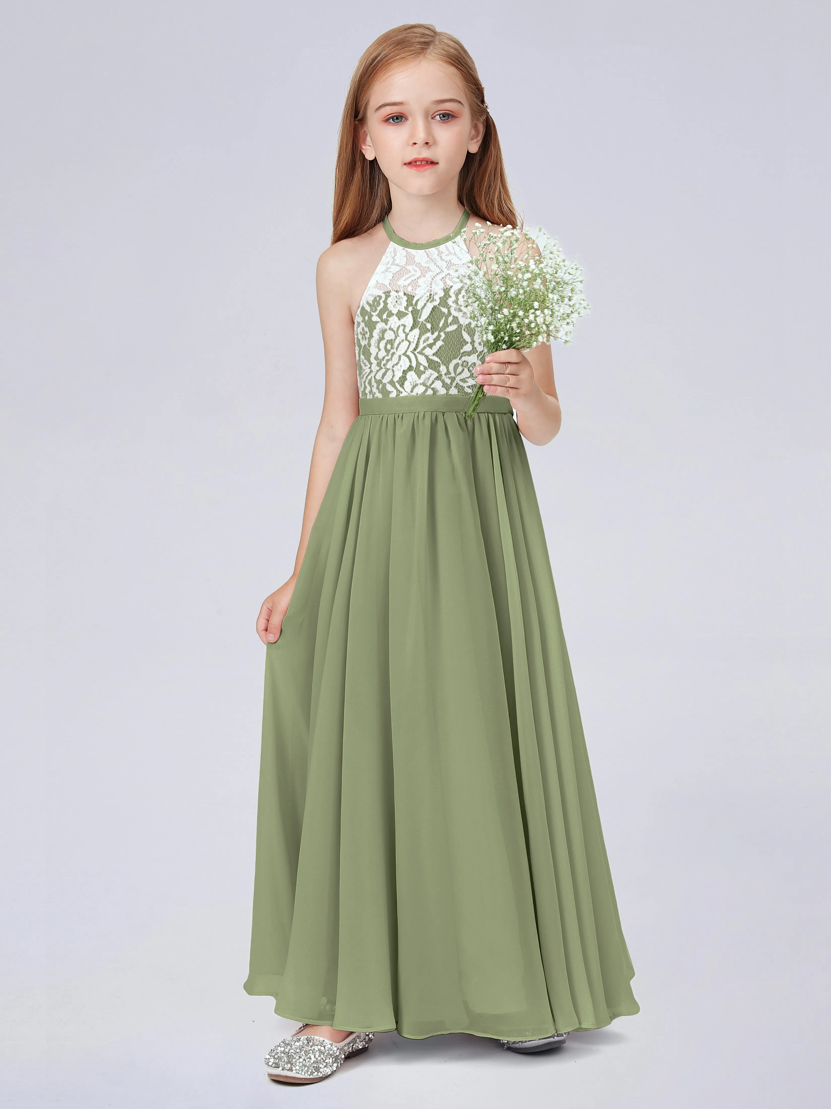 High Neck Lace Junior Bridesmaid Dress