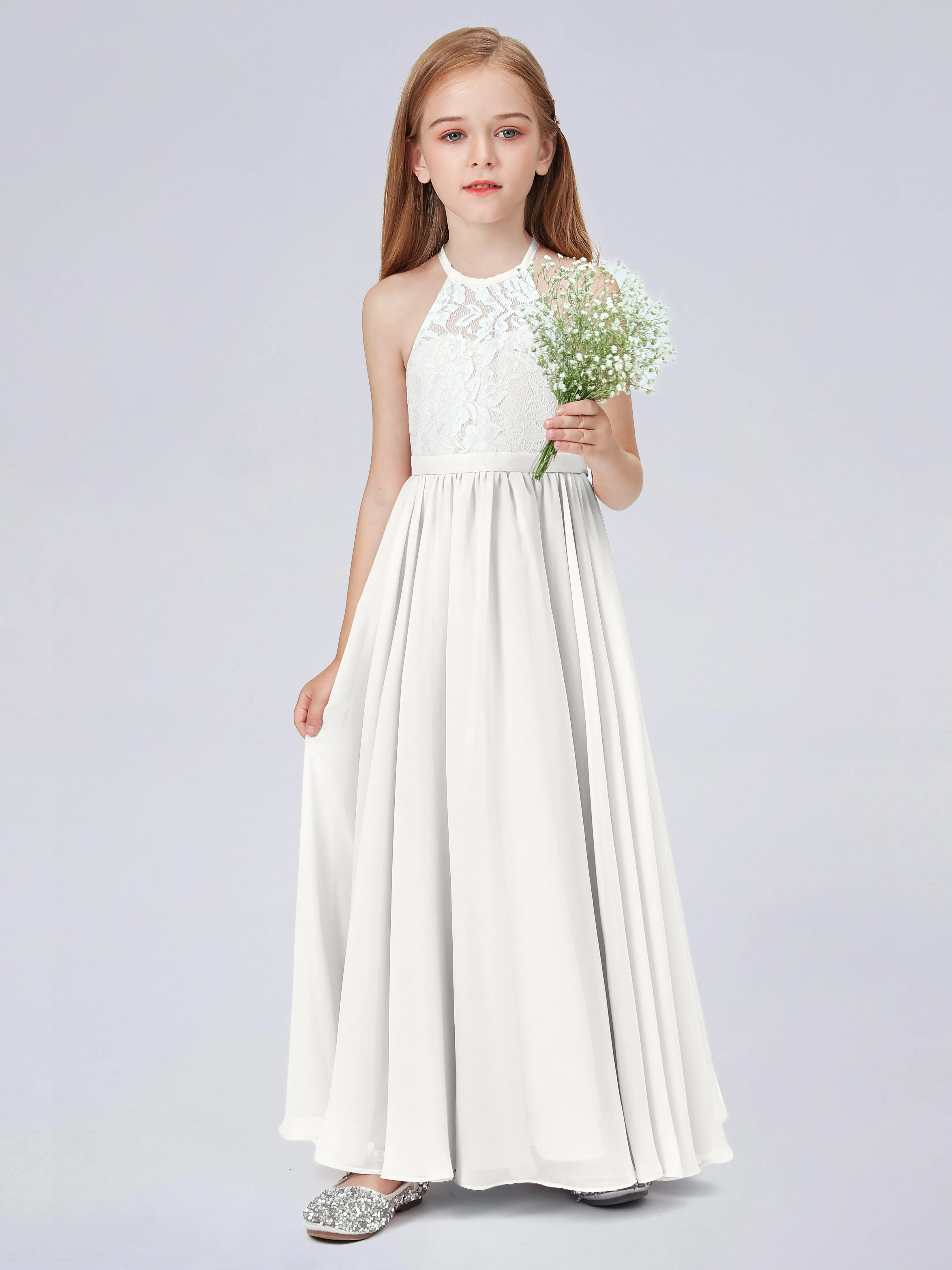 High Neck Lace Junior Bridesmaid Dress