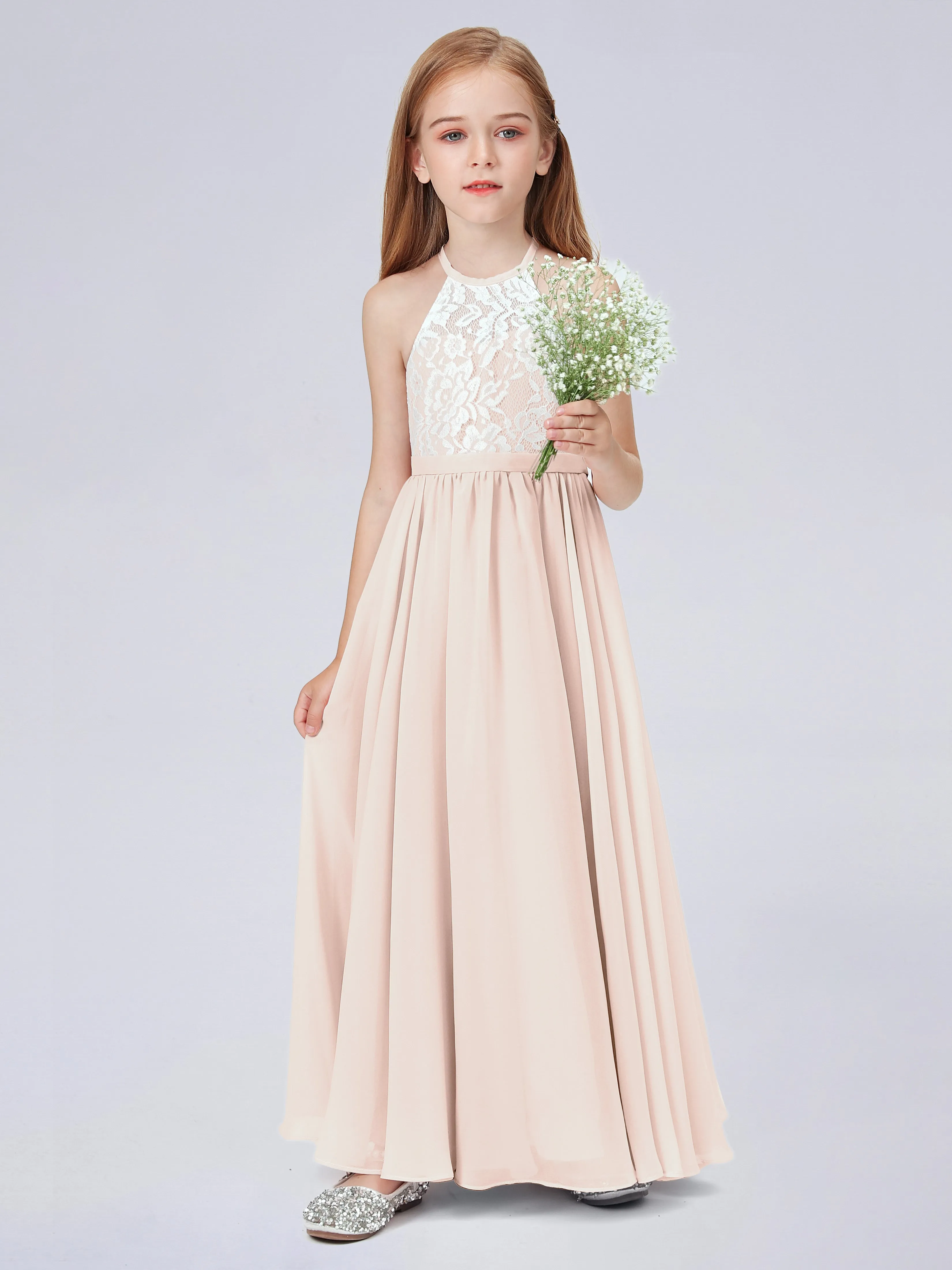 High Neck Lace Junior Bridesmaid Dress