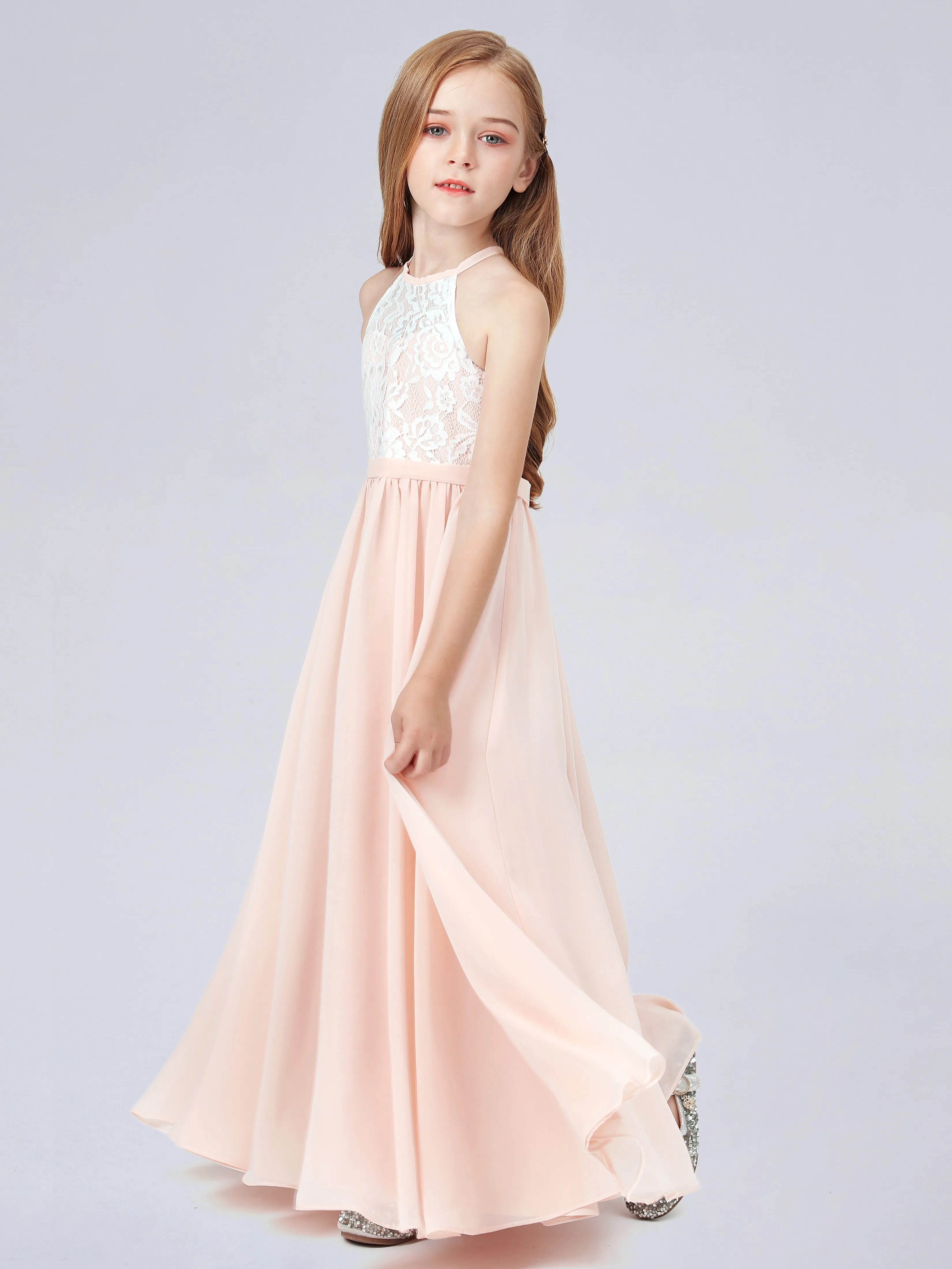 High Neck Lace Junior Bridesmaid Dress