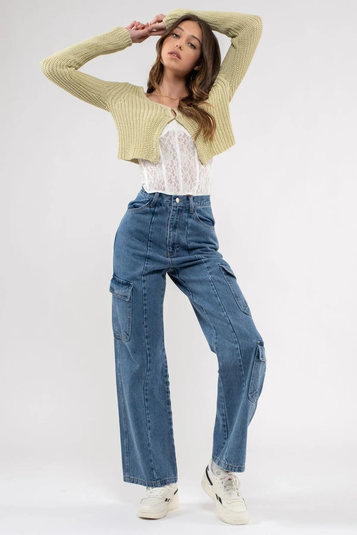 High Waist Denim Cargo Pants