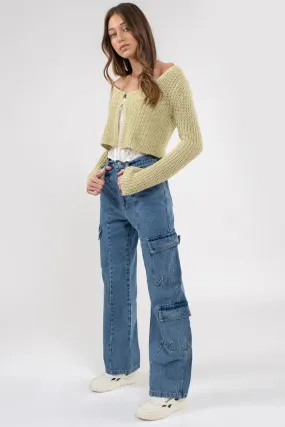 High Waist Denim Cargo Pants