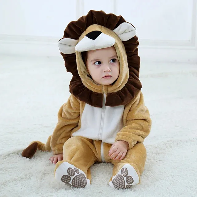 Infant Toddler Rabbit Dog Lion Tiger Dinosaur Costumes Baby Boys Girls Kigurumi Cartoon Animal Romper Halloween Purim