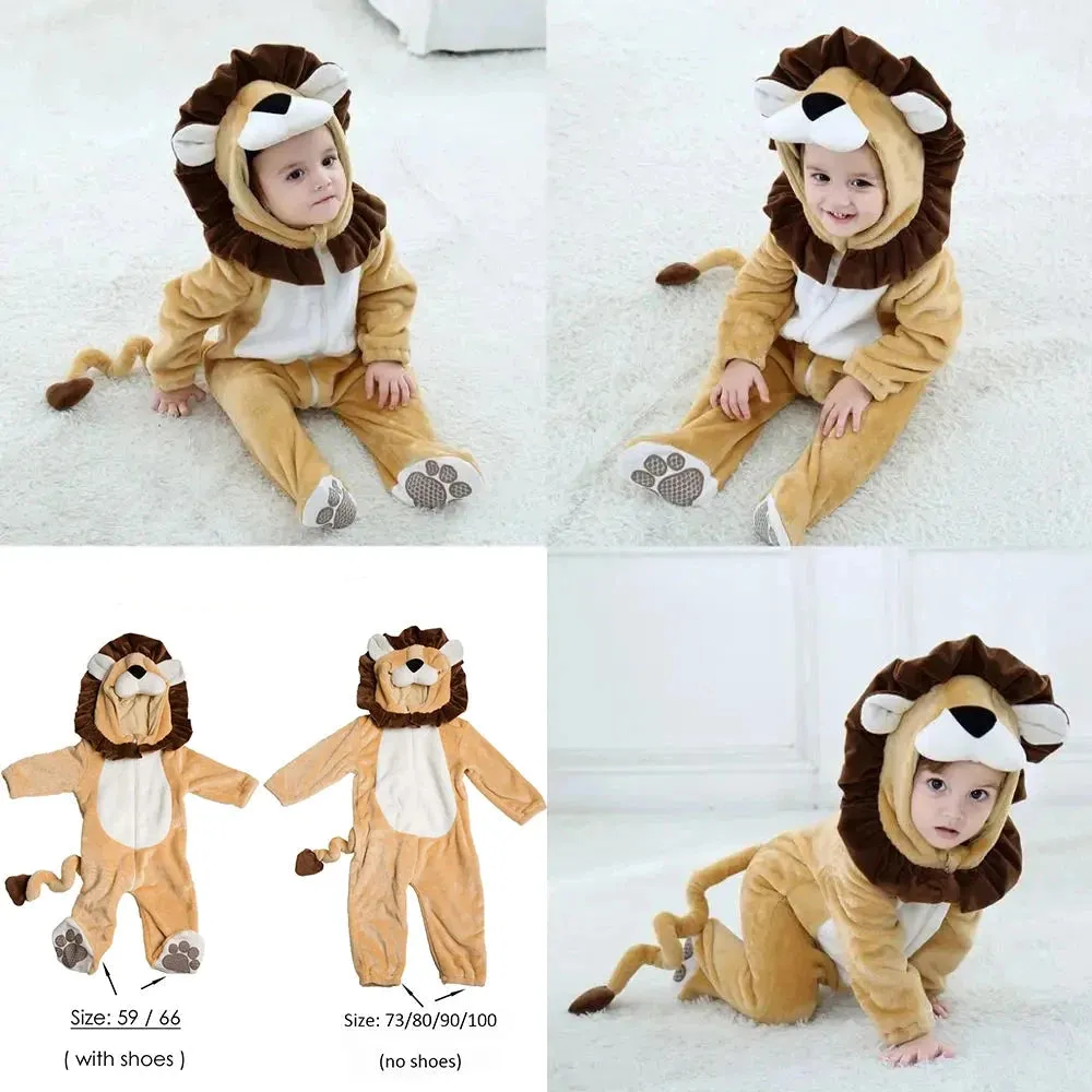 Infant Toddler Rabbit Dog Lion Tiger Dinosaur Costumes Baby Boys Girls Kigurumi Cartoon Animal Romper Halloween Purim