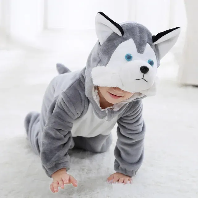 Infant Toddler Rabbit Dog Lion Tiger Dinosaur Costumes Baby Boys Girls Kigurumi Cartoon Animal Romper Halloween Purim