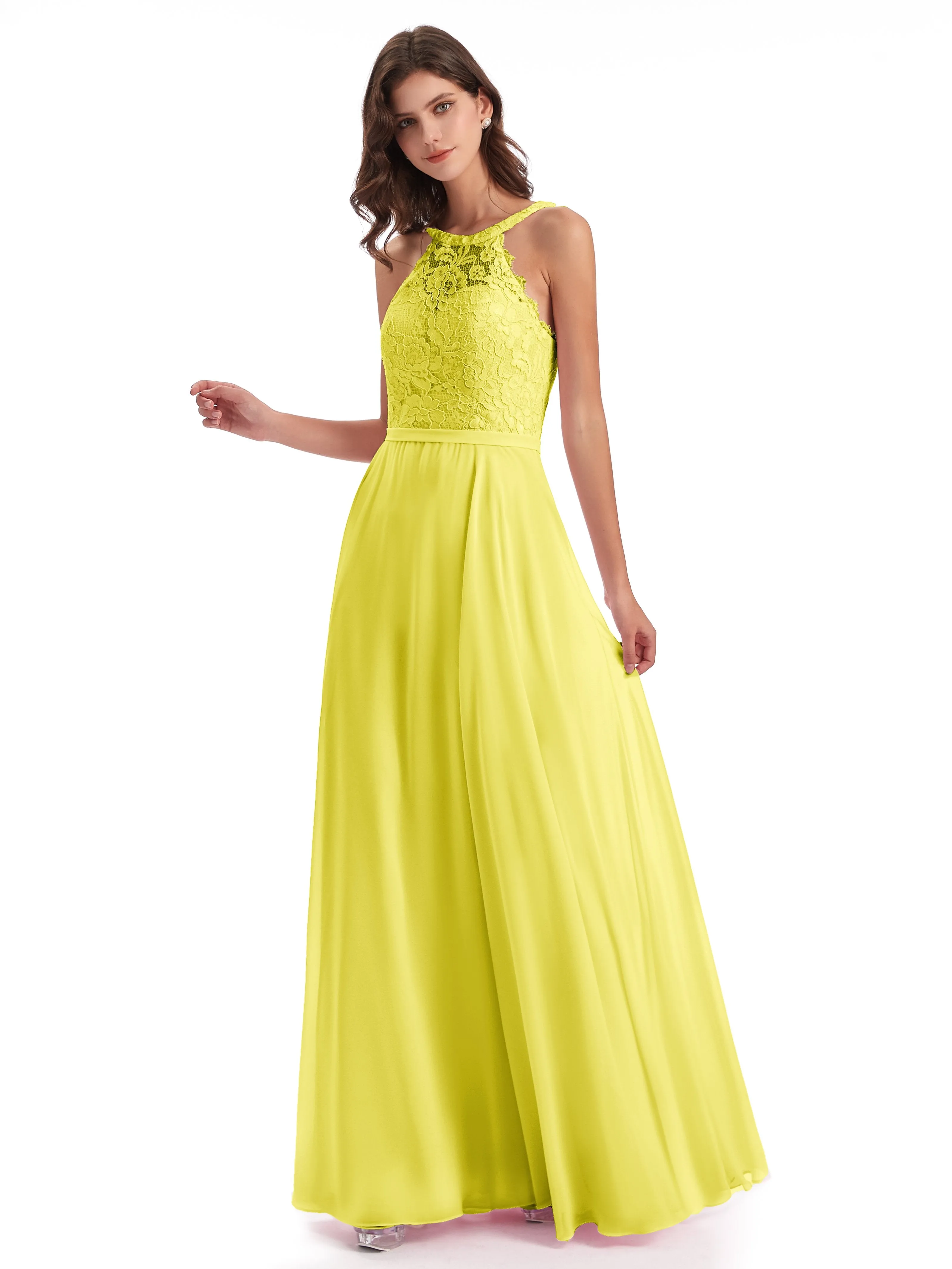 Isabella Charming Chiffon/Lace A-line Illusion Long Bridesmaid Dresses