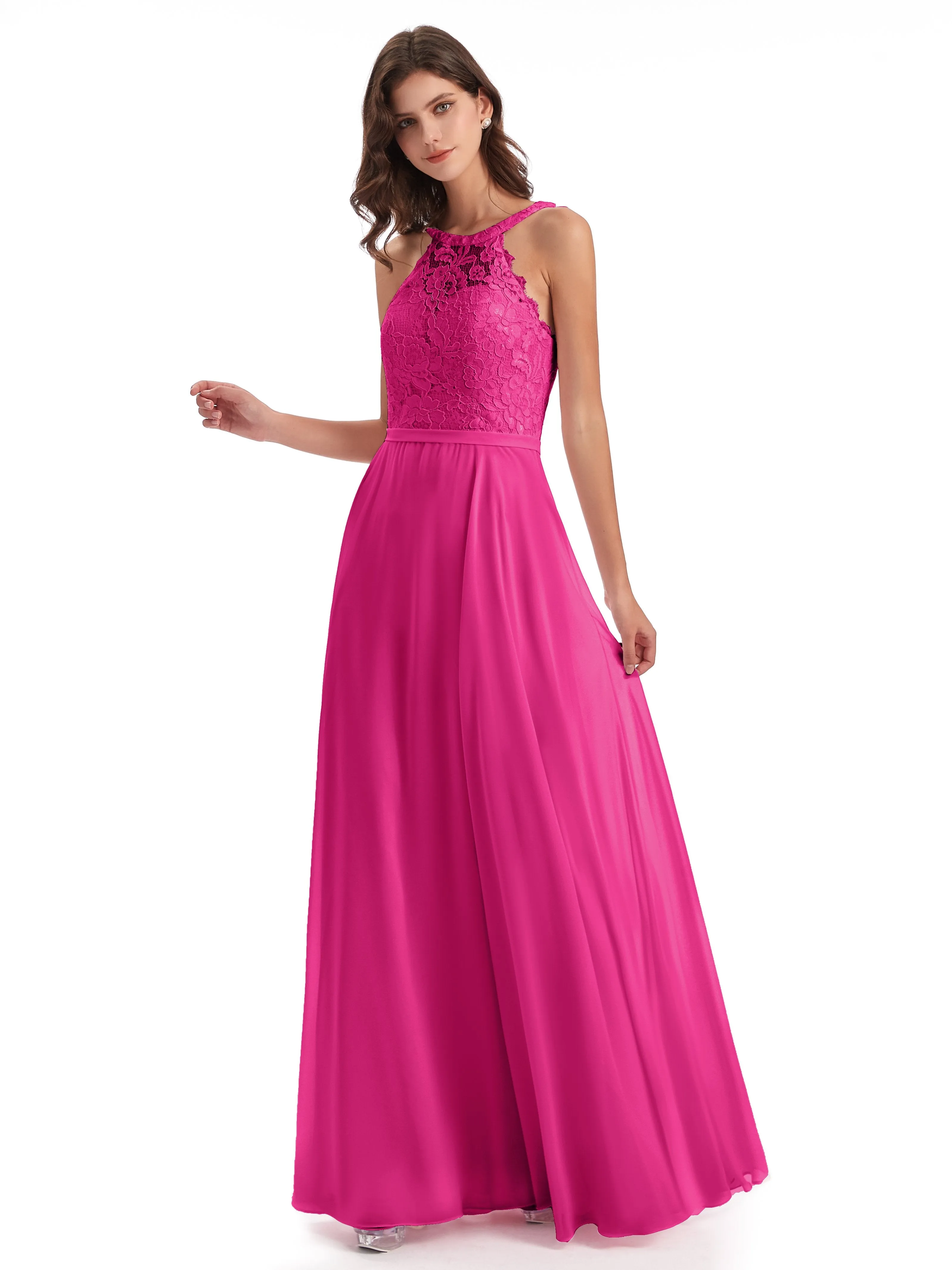 Isabella Charming Chiffon/Lace A-line Illusion Long Bridesmaid Dresses