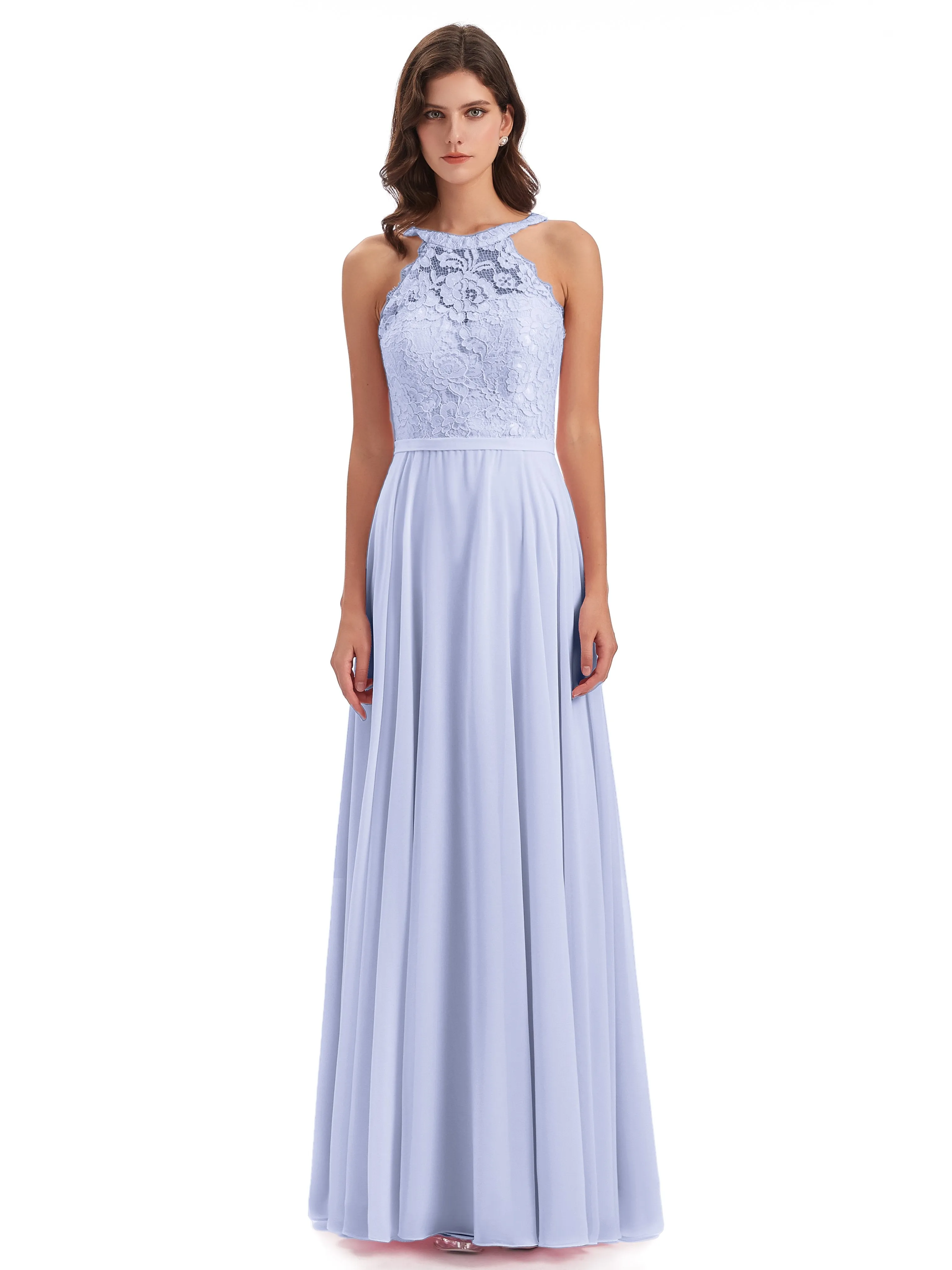 Isabella Charming Chiffon/Lace A-line Illusion Long Bridesmaid Dresses