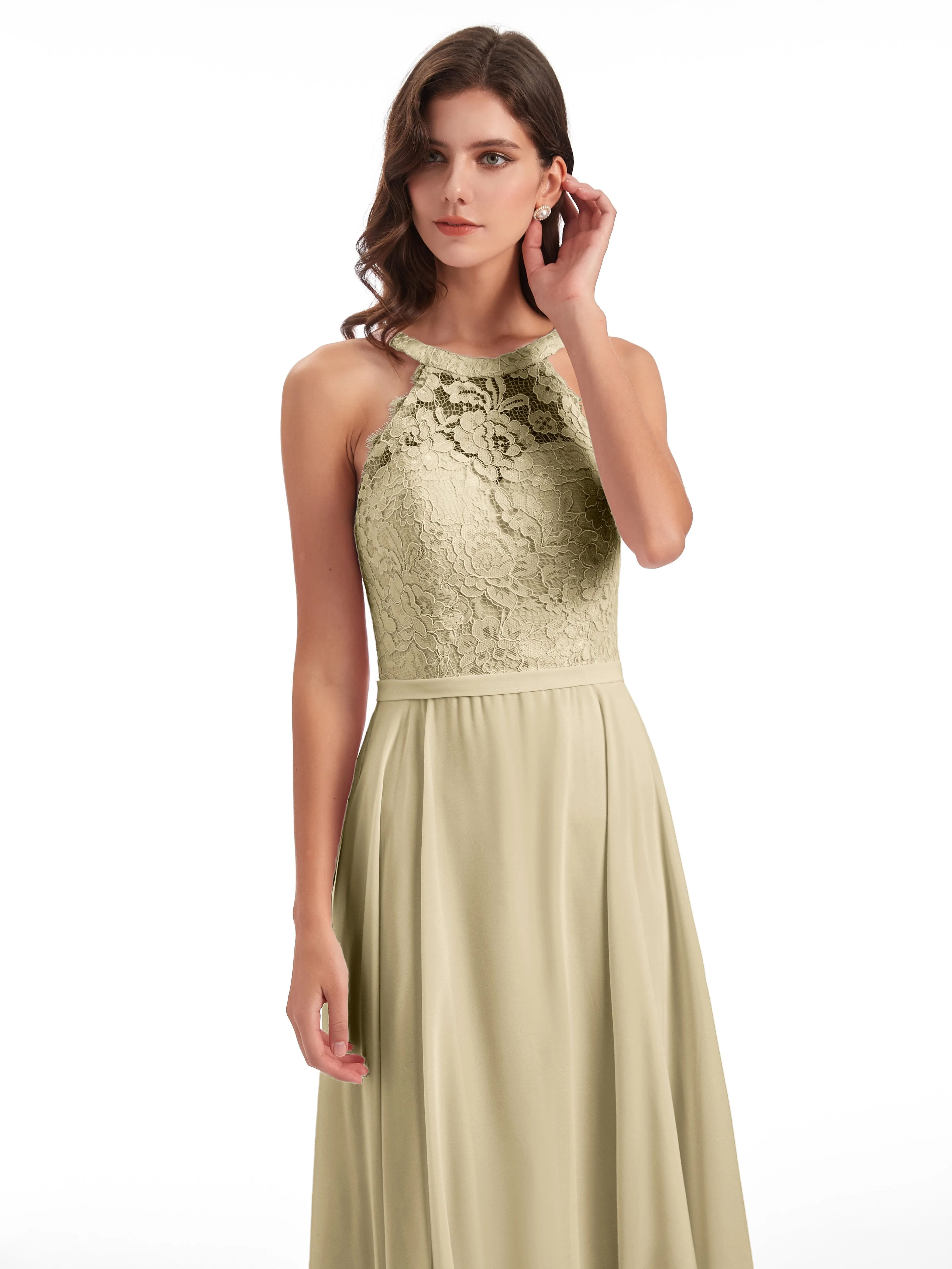 Isabella Charming Chiffon/Lace A-line Illusion Long Bridesmaid Dresses