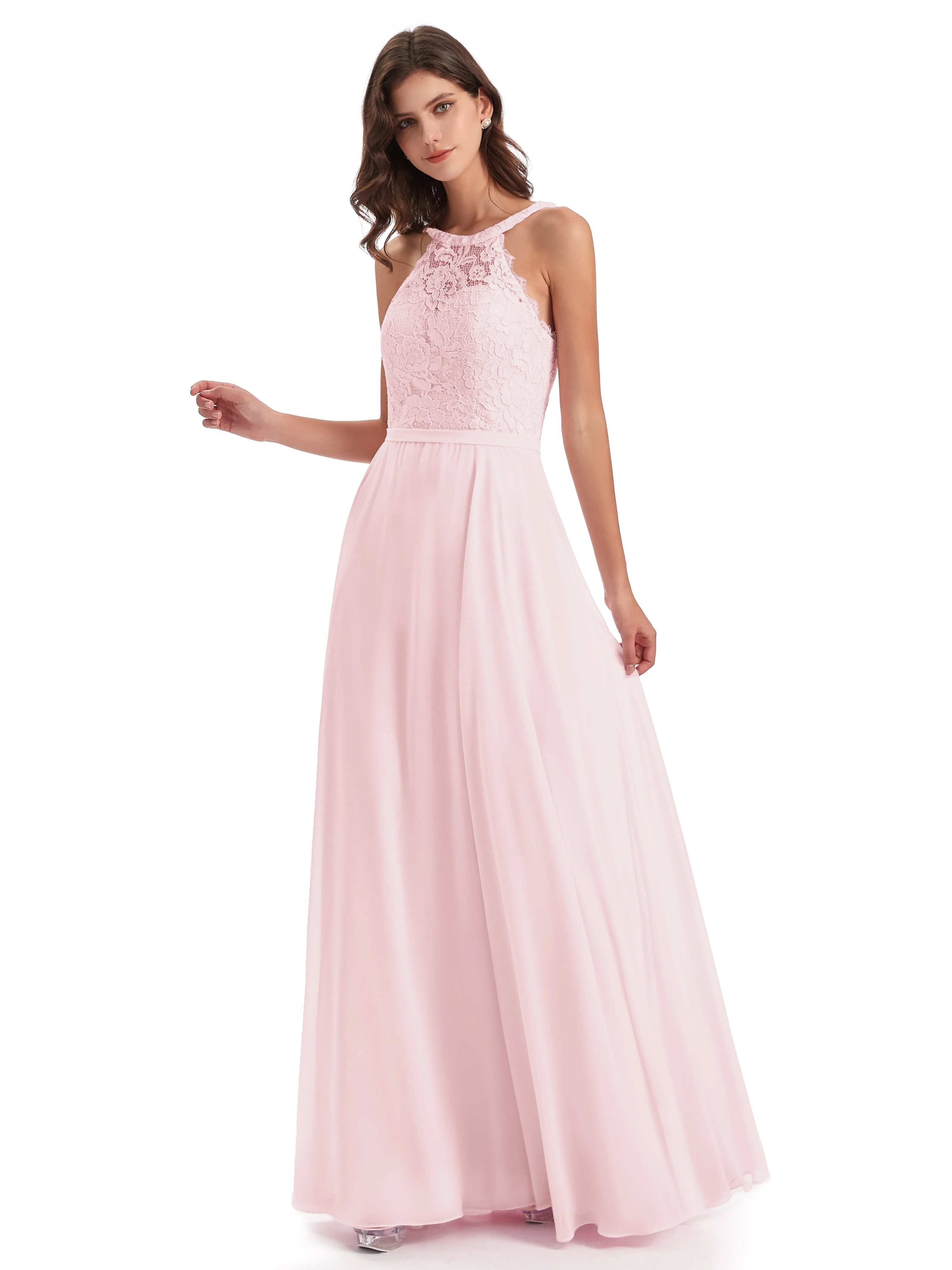 Isabella Charming Chiffon/Lace A-line Illusion Long Bridesmaid Dresses