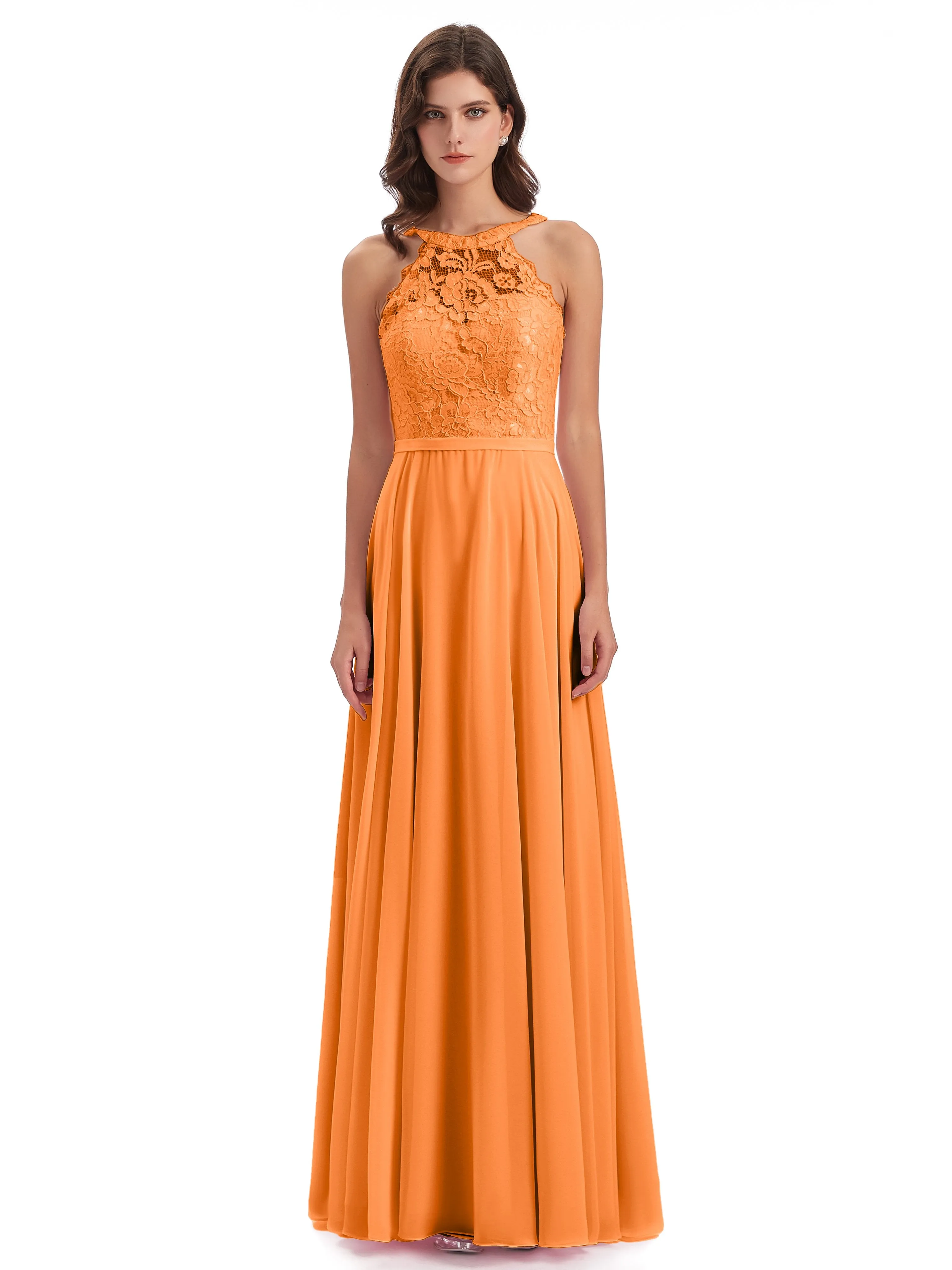 Isabella Charming Chiffon/Lace A-line Illusion Long Bridesmaid Dresses