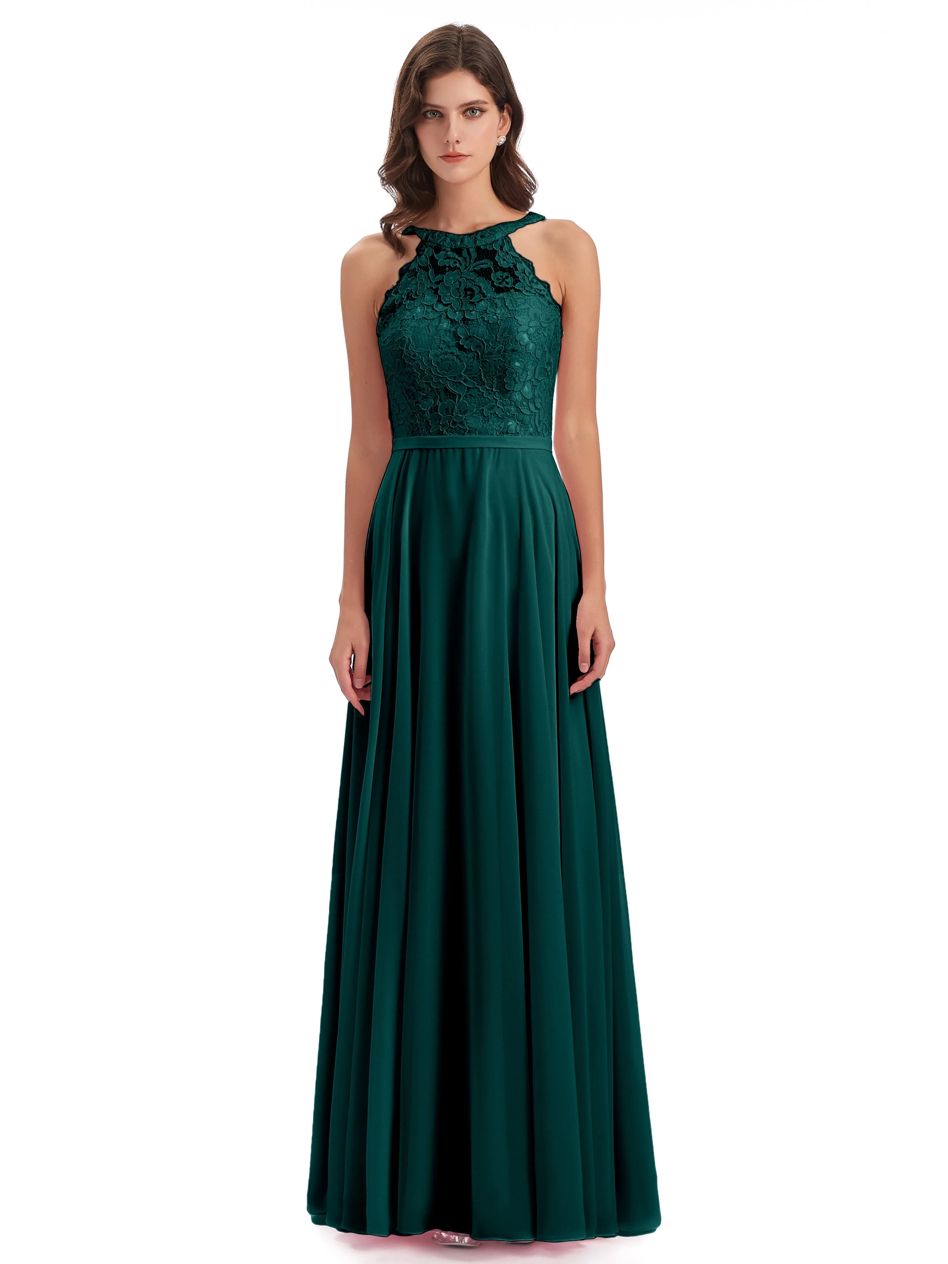 Isabella Charming Chiffon/Lace A-line Illusion Long Bridesmaid Dresses