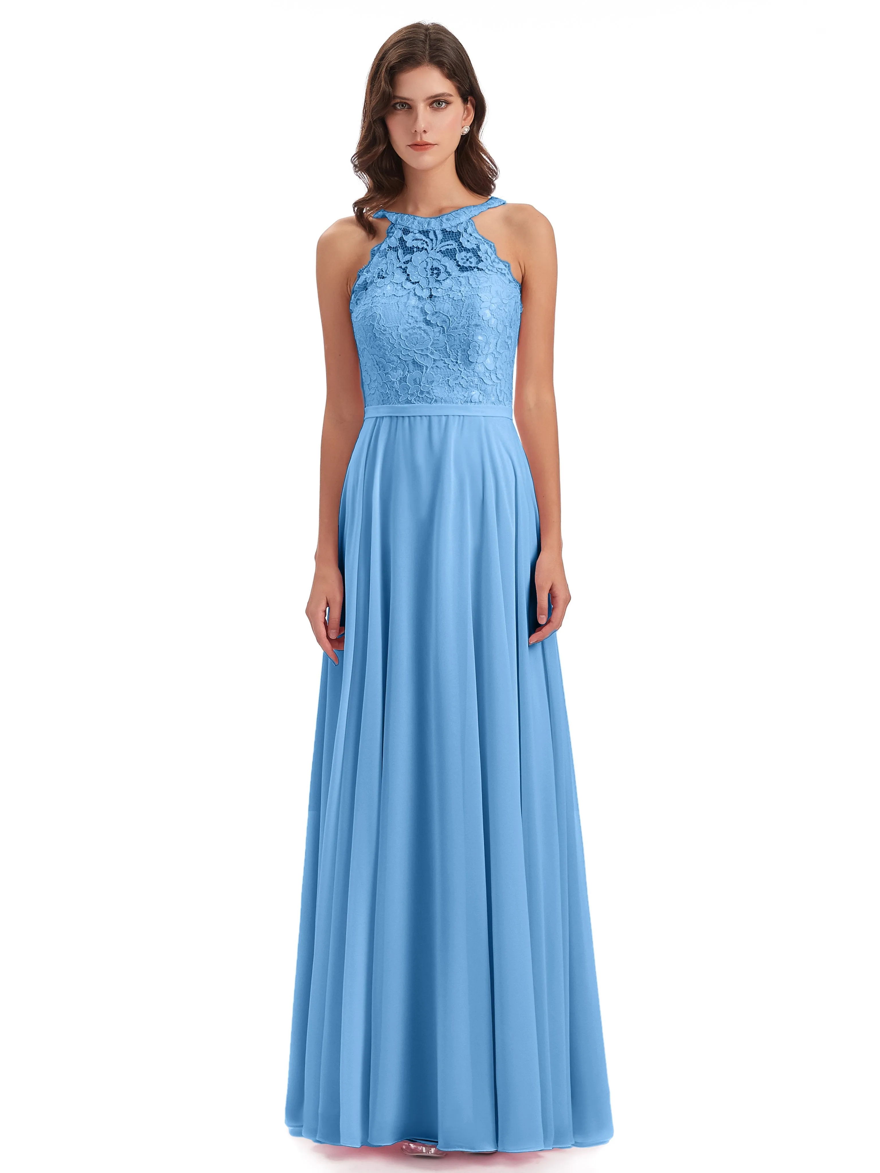 Isabella Charming Chiffon/Lace A-line Illusion Long Bridesmaid Dresses