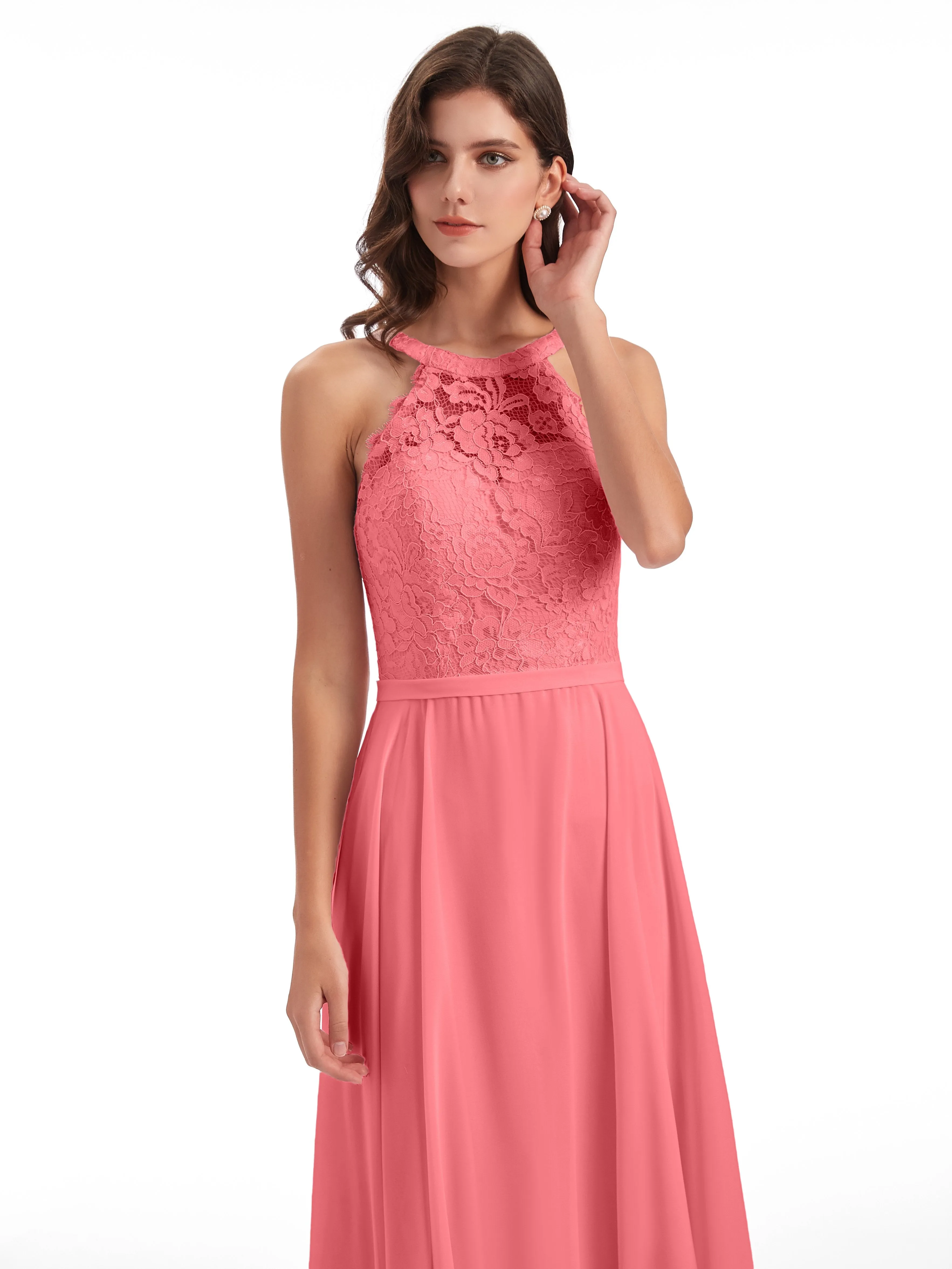 Isabella Charming Chiffon/Lace A-line Illusion Long Bridesmaid Dresses