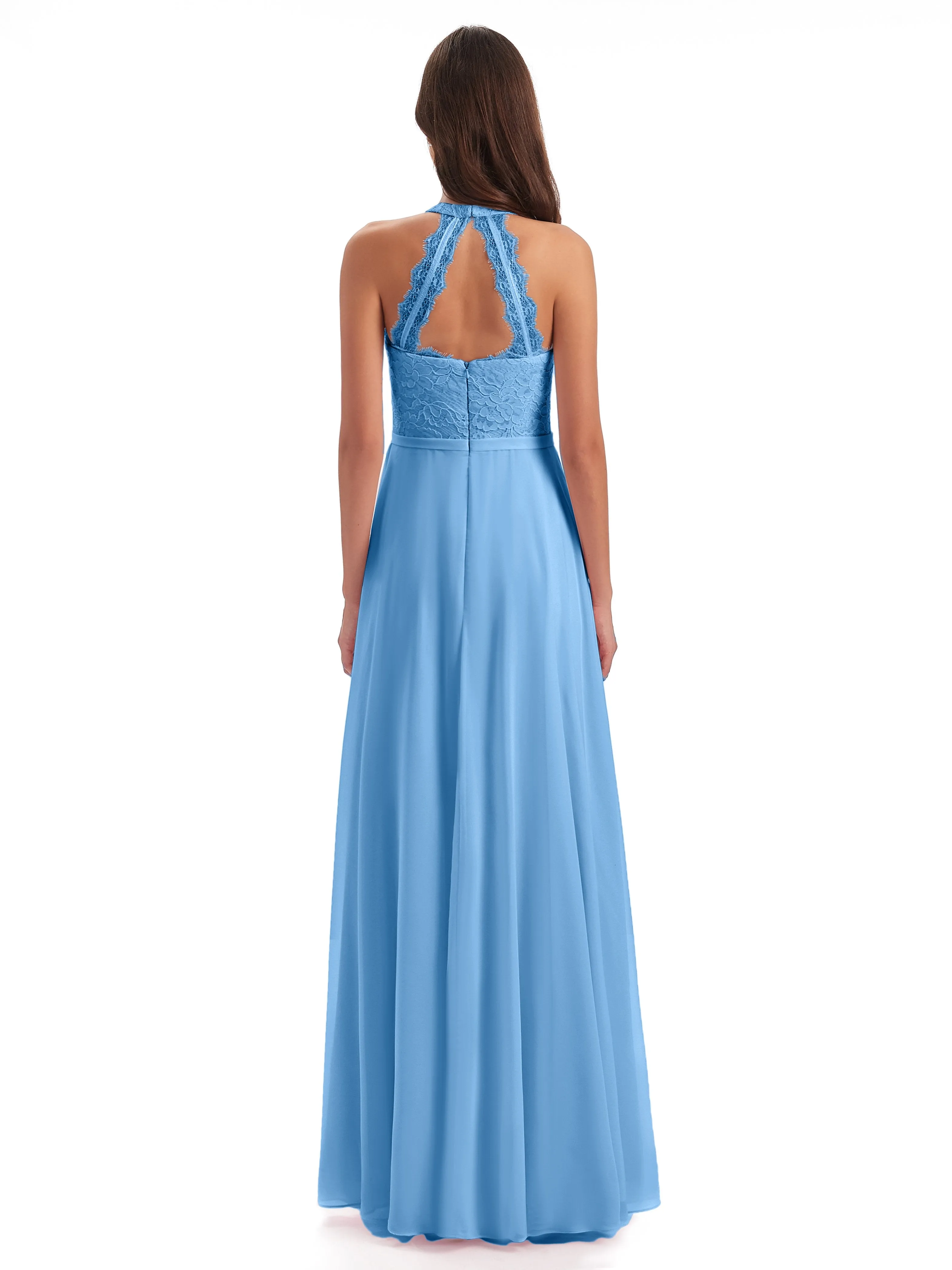 Isabella Charming Chiffon/Lace A-line Illusion Long Bridesmaid Dresses