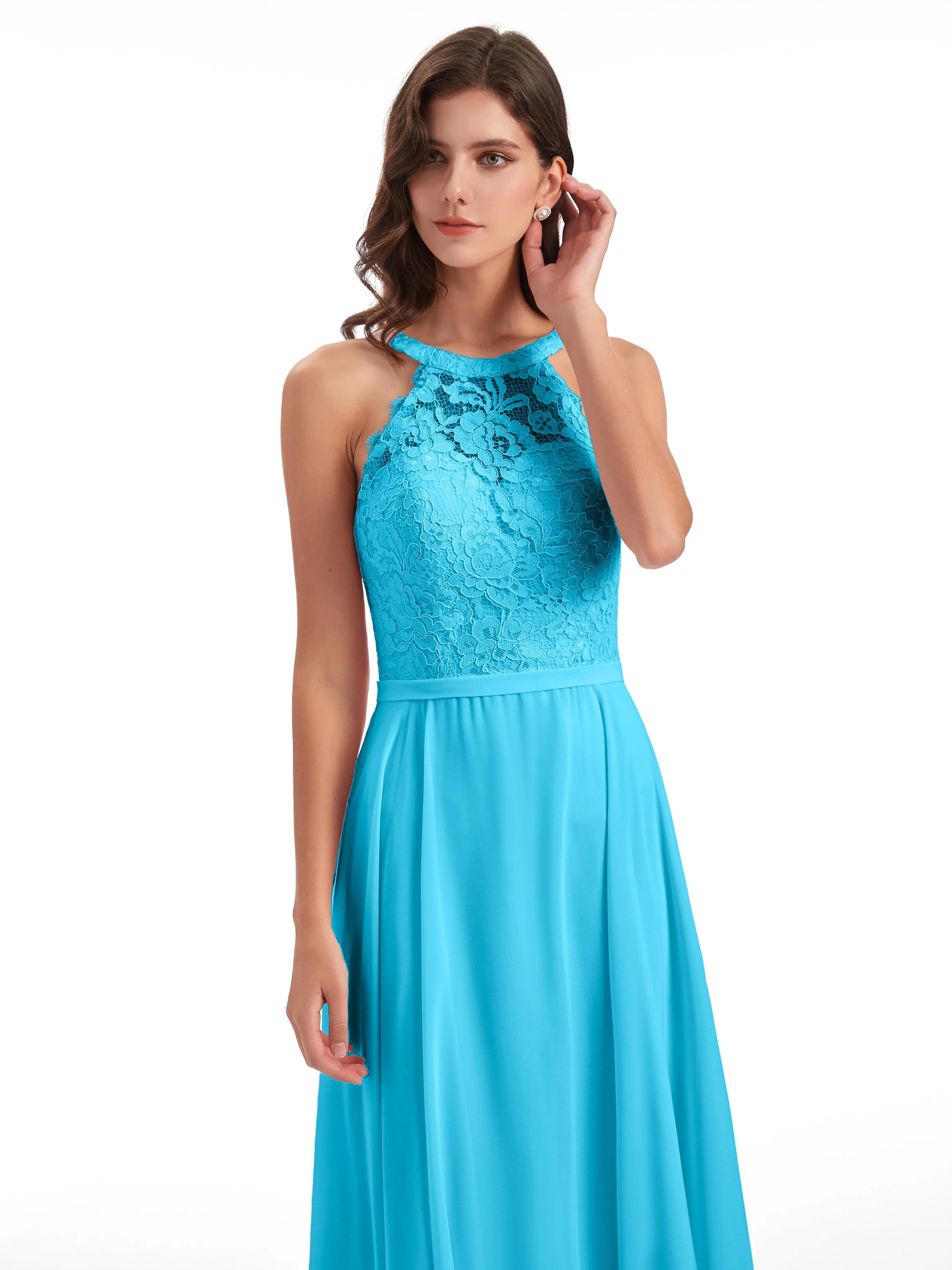 Isabella Charming Chiffon/Lace A-line Illusion Long Bridesmaid Dresses