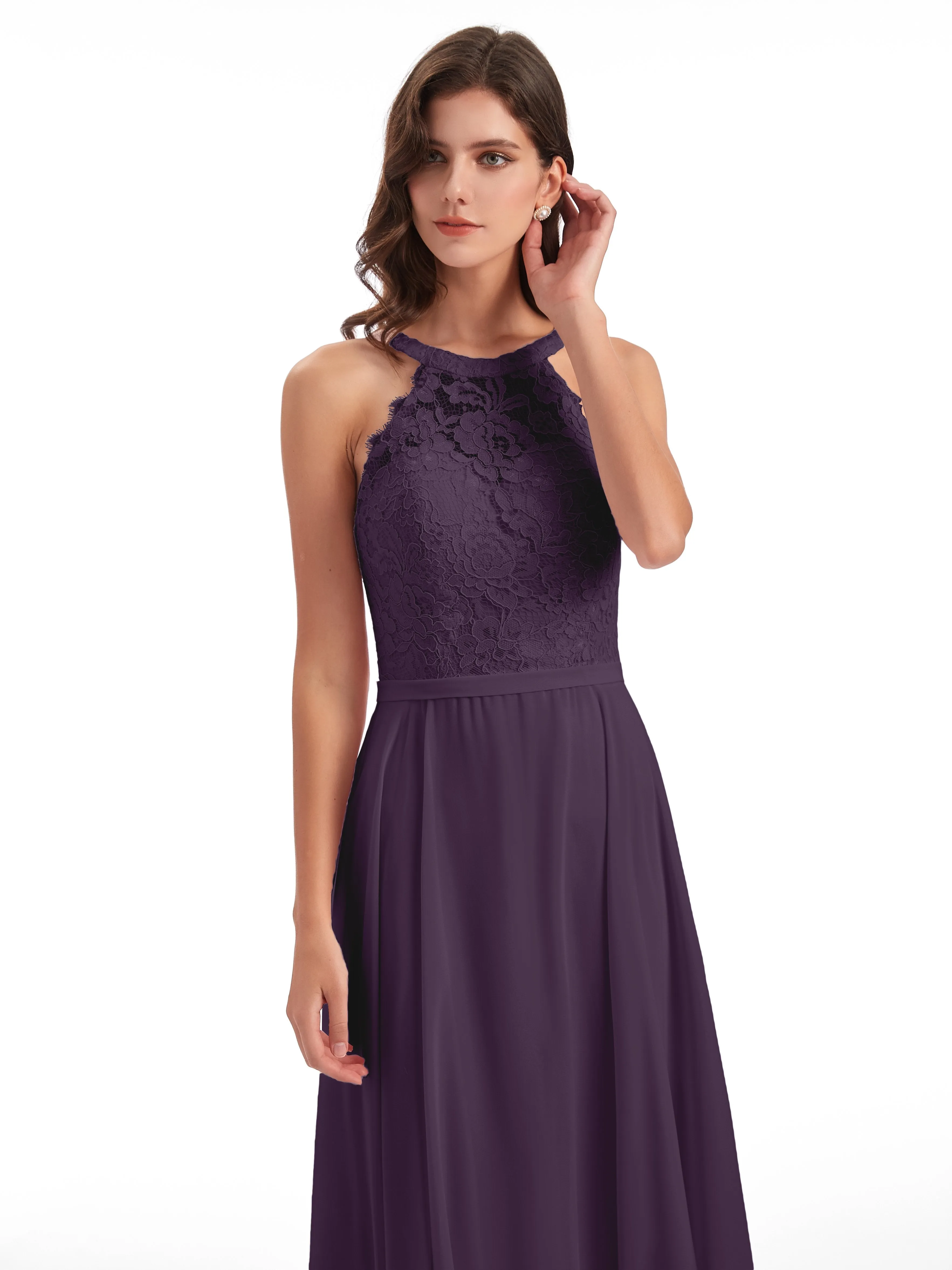 Isabella Charming Chiffon/Lace A-line Illusion Long Bridesmaid Dresses