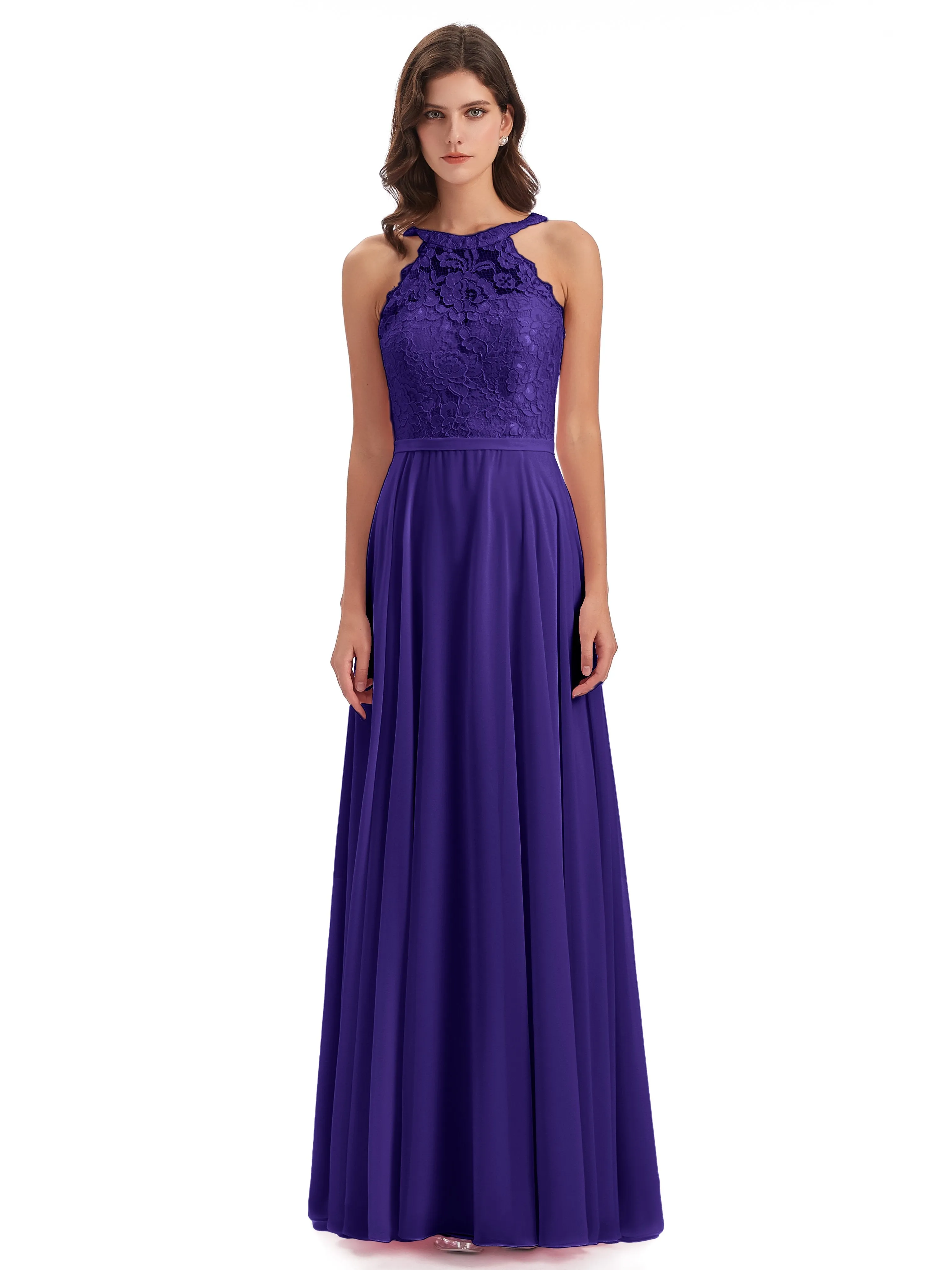 Isabella Charming Chiffon/Lace A-line Illusion Long Bridesmaid Dresses