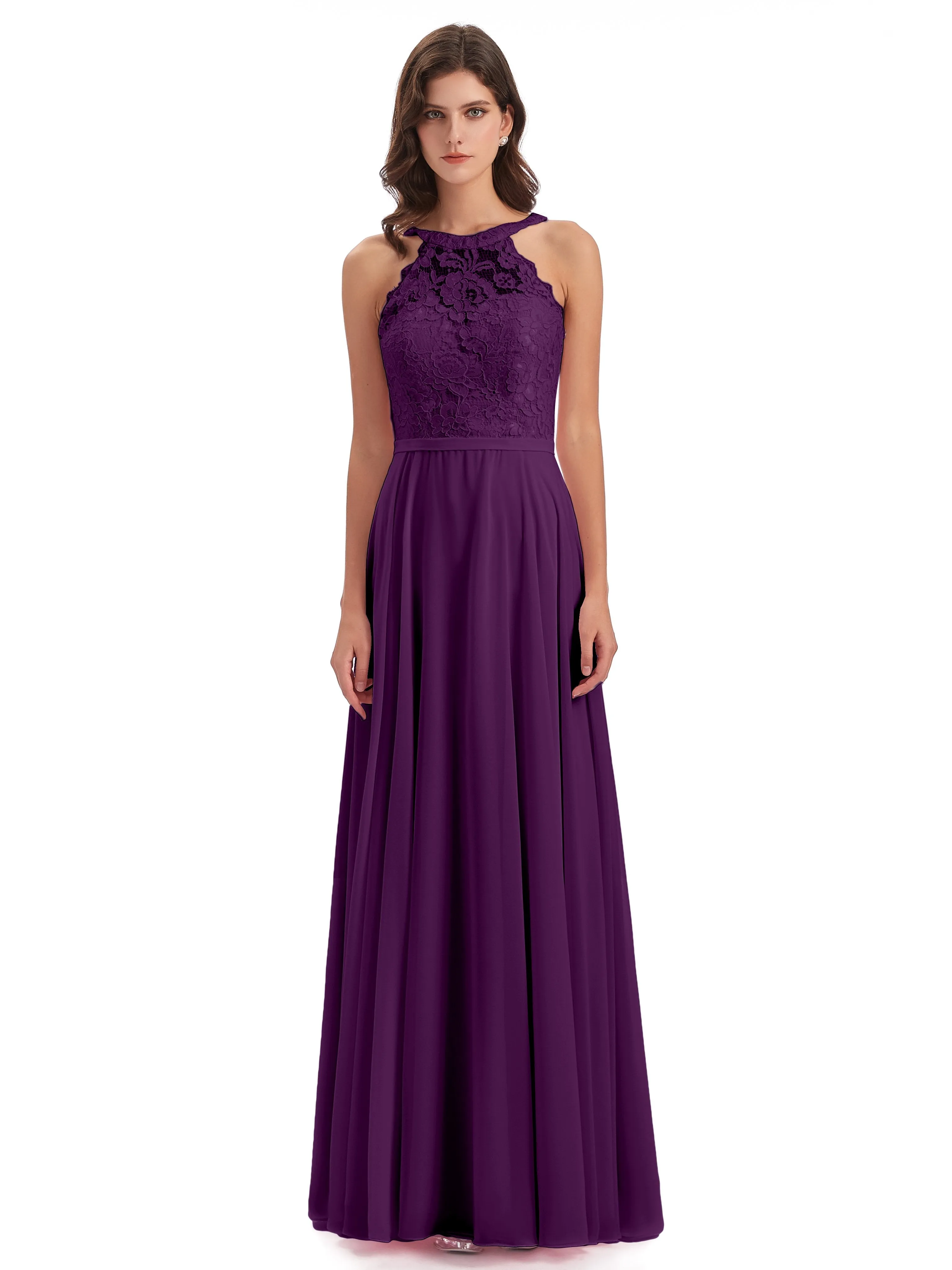 Isabella Charming Chiffon/Lace A-line Illusion Long Bridesmaid Dresses