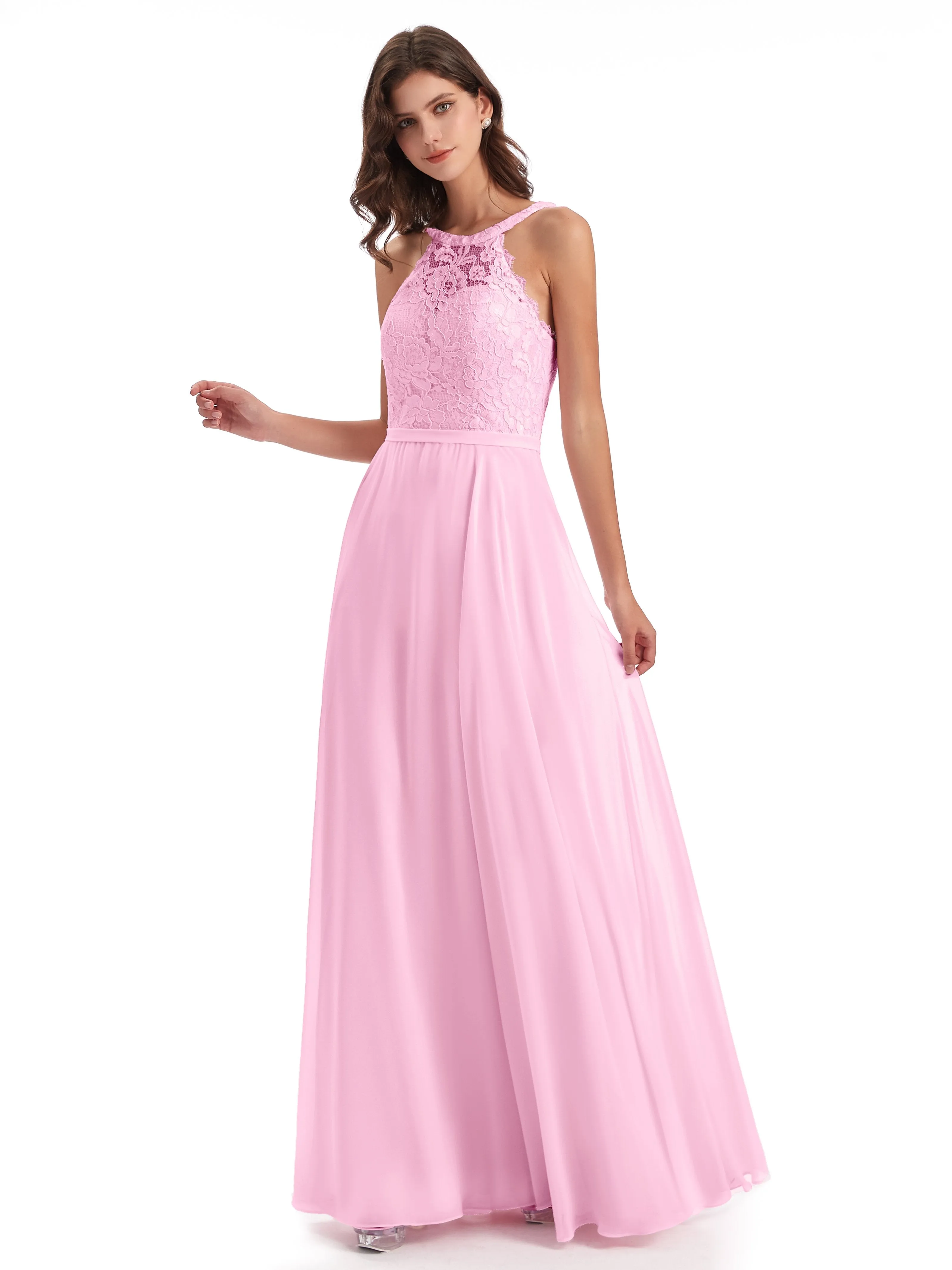 Isabella Charming Chiffon/Lace A-line Illusion Long Bridesmaid Dresses