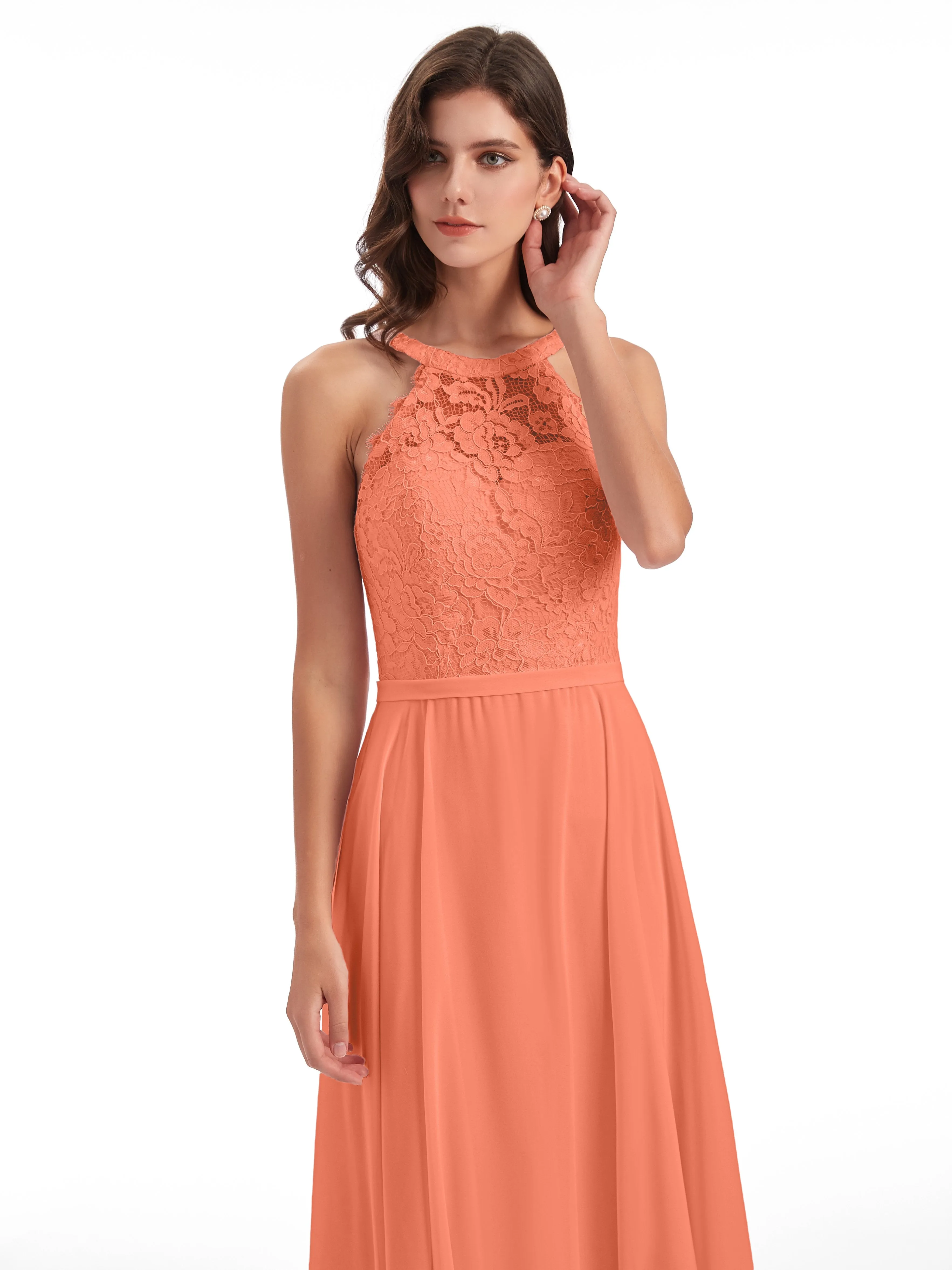 Isabella Charming Chiffon/Lace A-line Illusion Long Bridesmaid Dresses