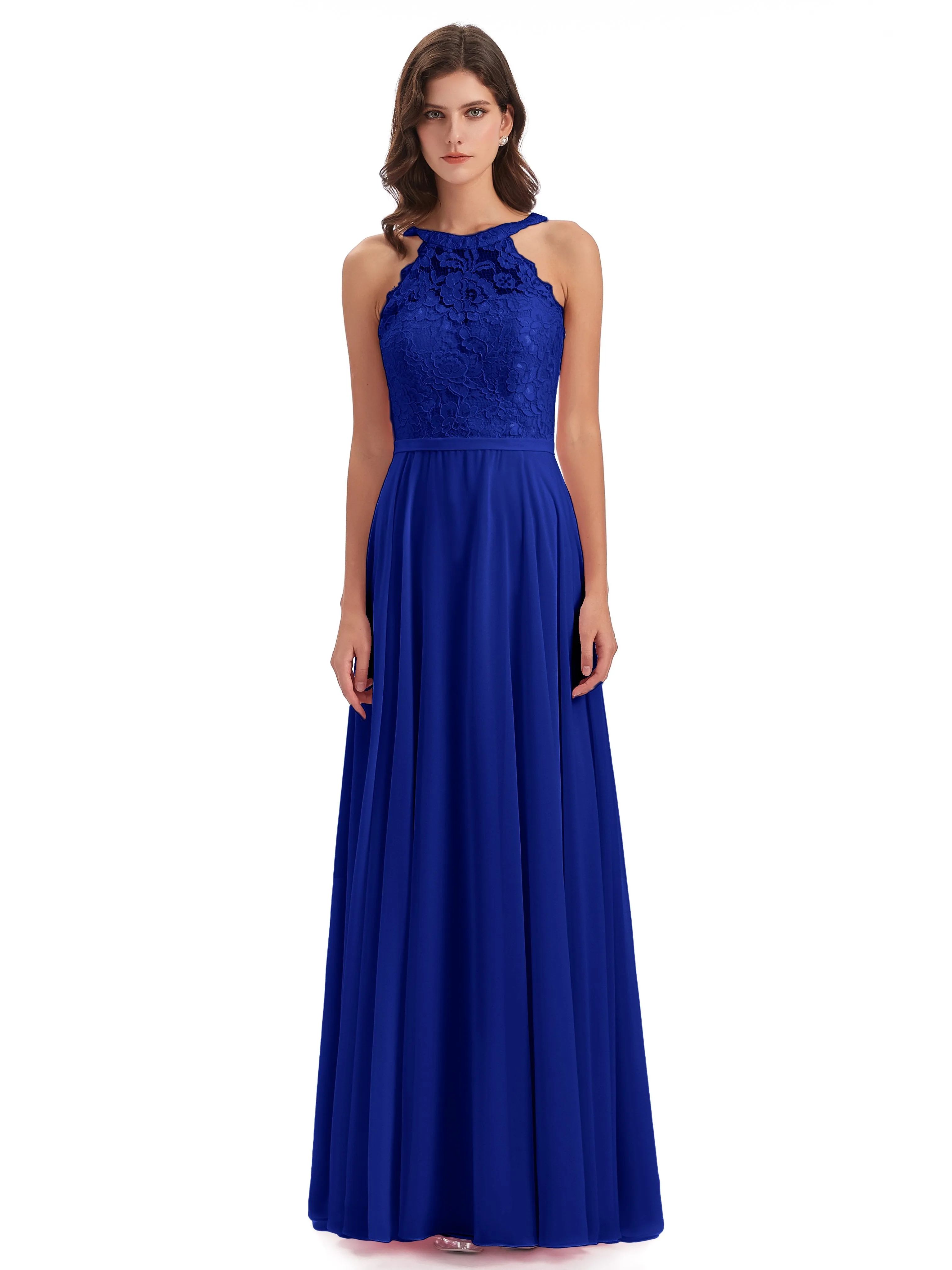 Isabella Charming Chiffon/Lace A-line Illusion Long Bridesmaid Dresses