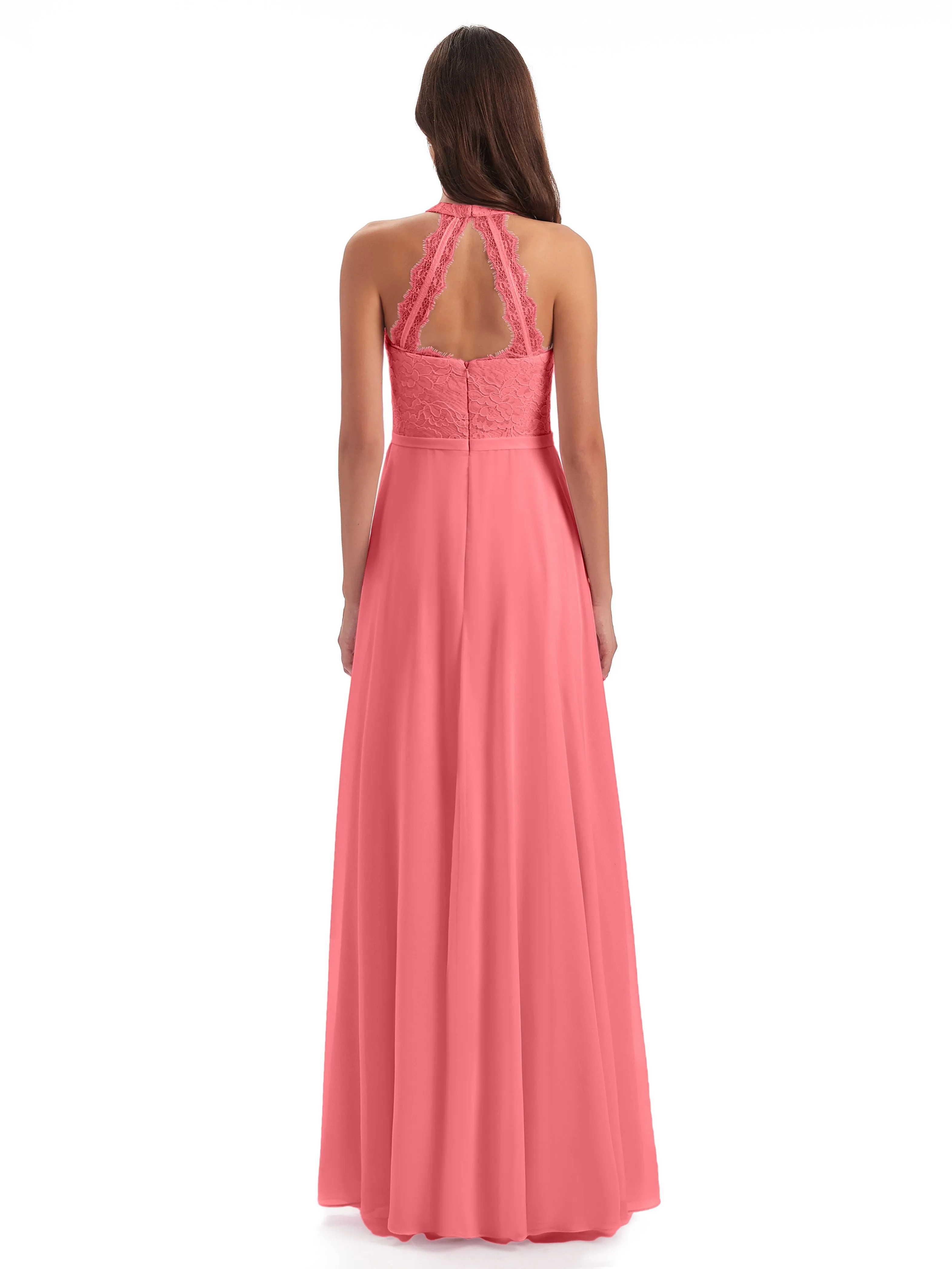 Isabella Charming Chiffon/Lace A-line Illusion Long Bridesmaid Dresses