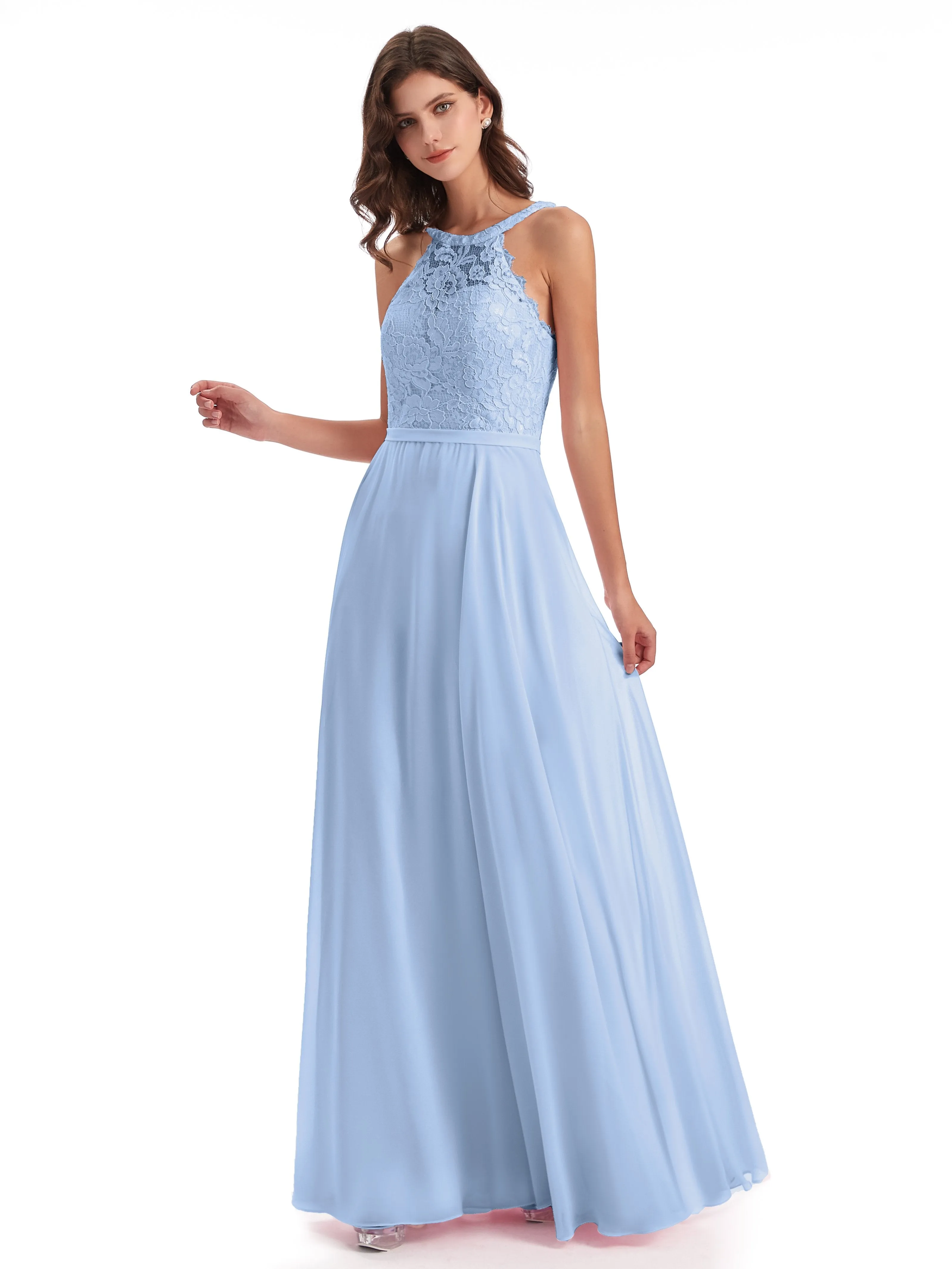 Isabella Charming Chiffon/Lace A-line Illusion Long Bridesmaid Dresses