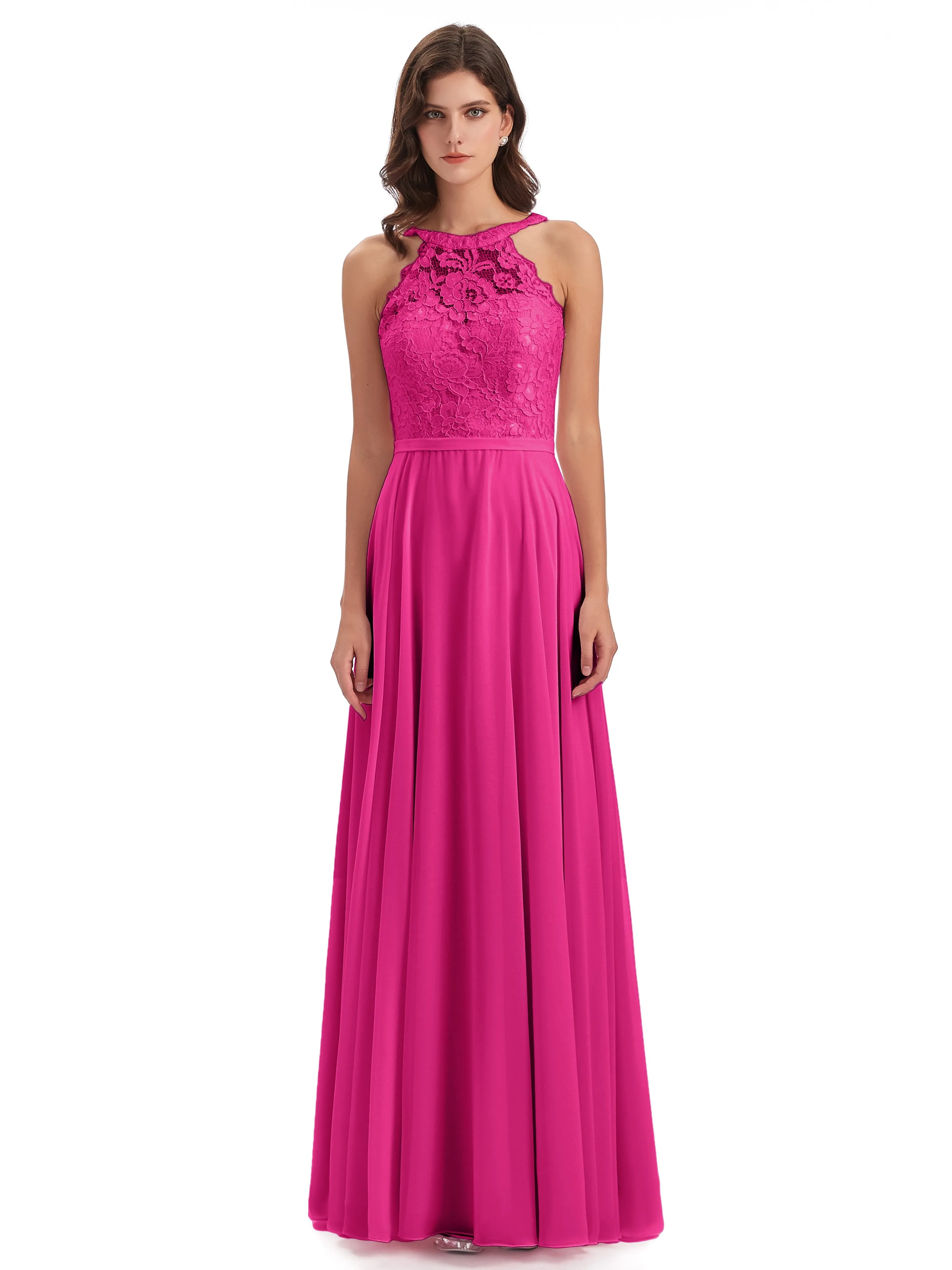 Isabella Charming Chiffon/Lace A-line Illusion Long Bridesmaid Dresses