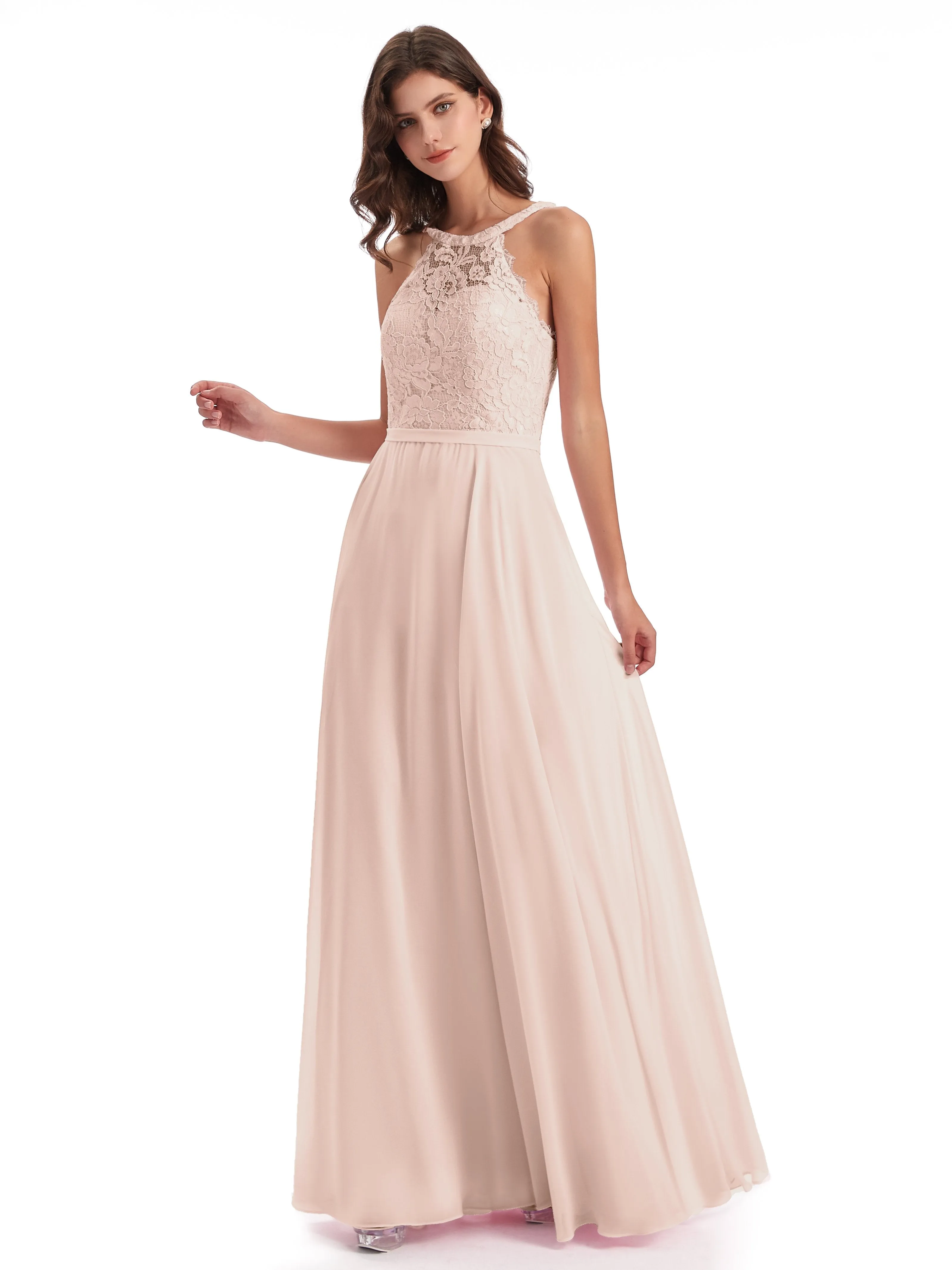 Isabella Charming Chiffon/Lace A-line Illusion Long Bridesmaid Dresses