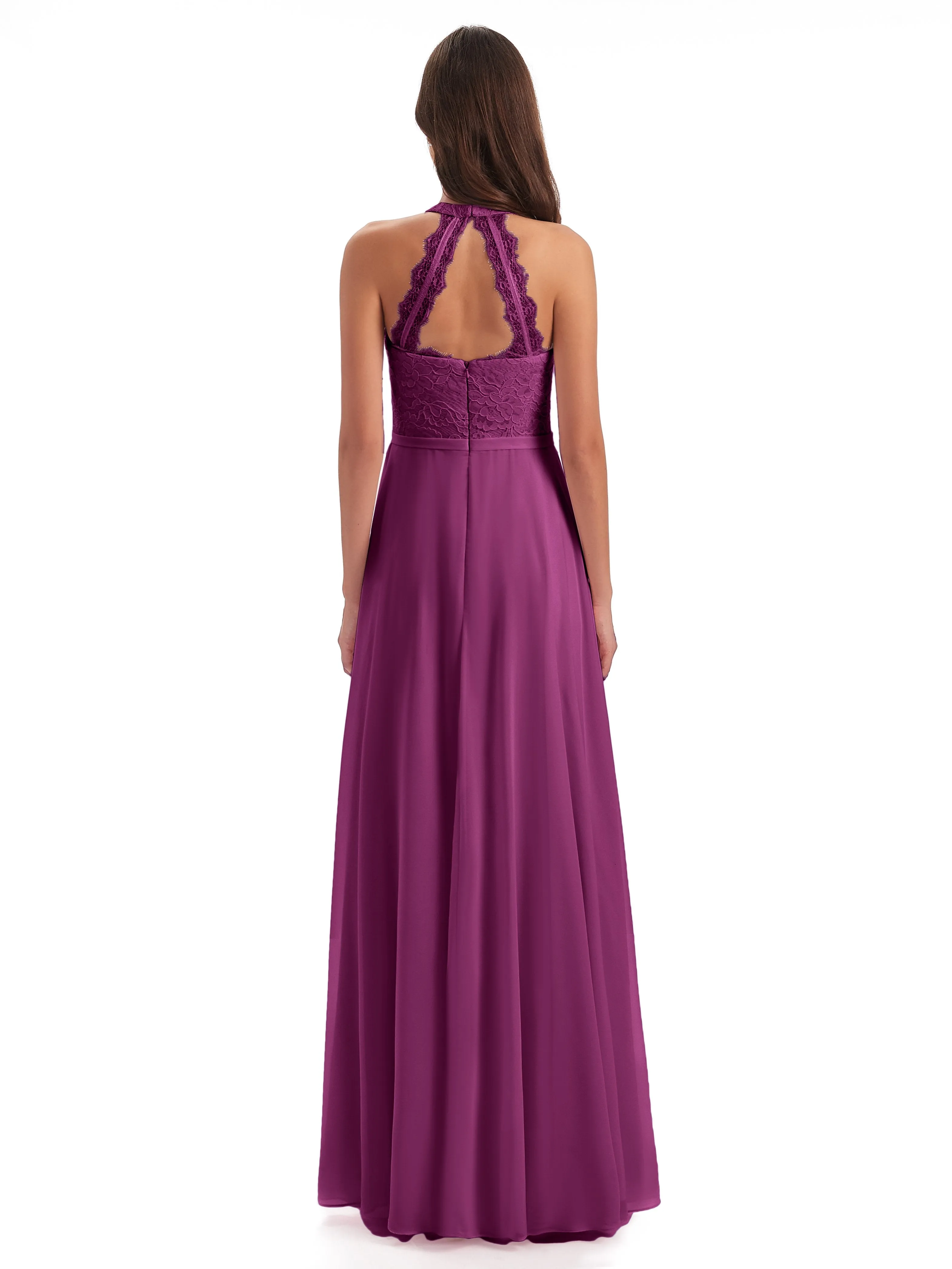 Isabella Charming Chiffon/Lace A-line Illusion Long Bridesmaid Dresses