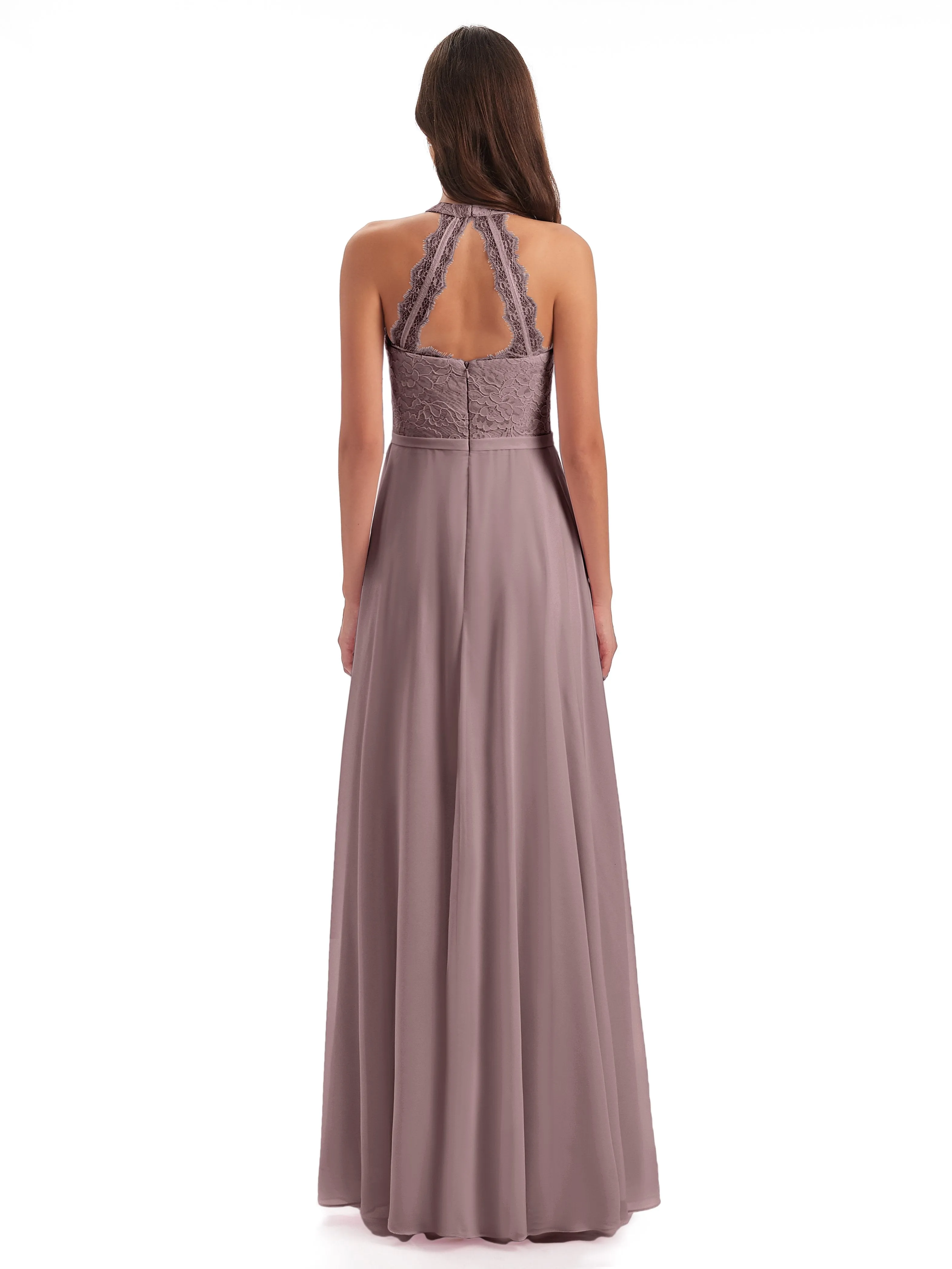 Isabella Charming Chiffon/Lace A-line Illusion Long Bridesmaid Dresses