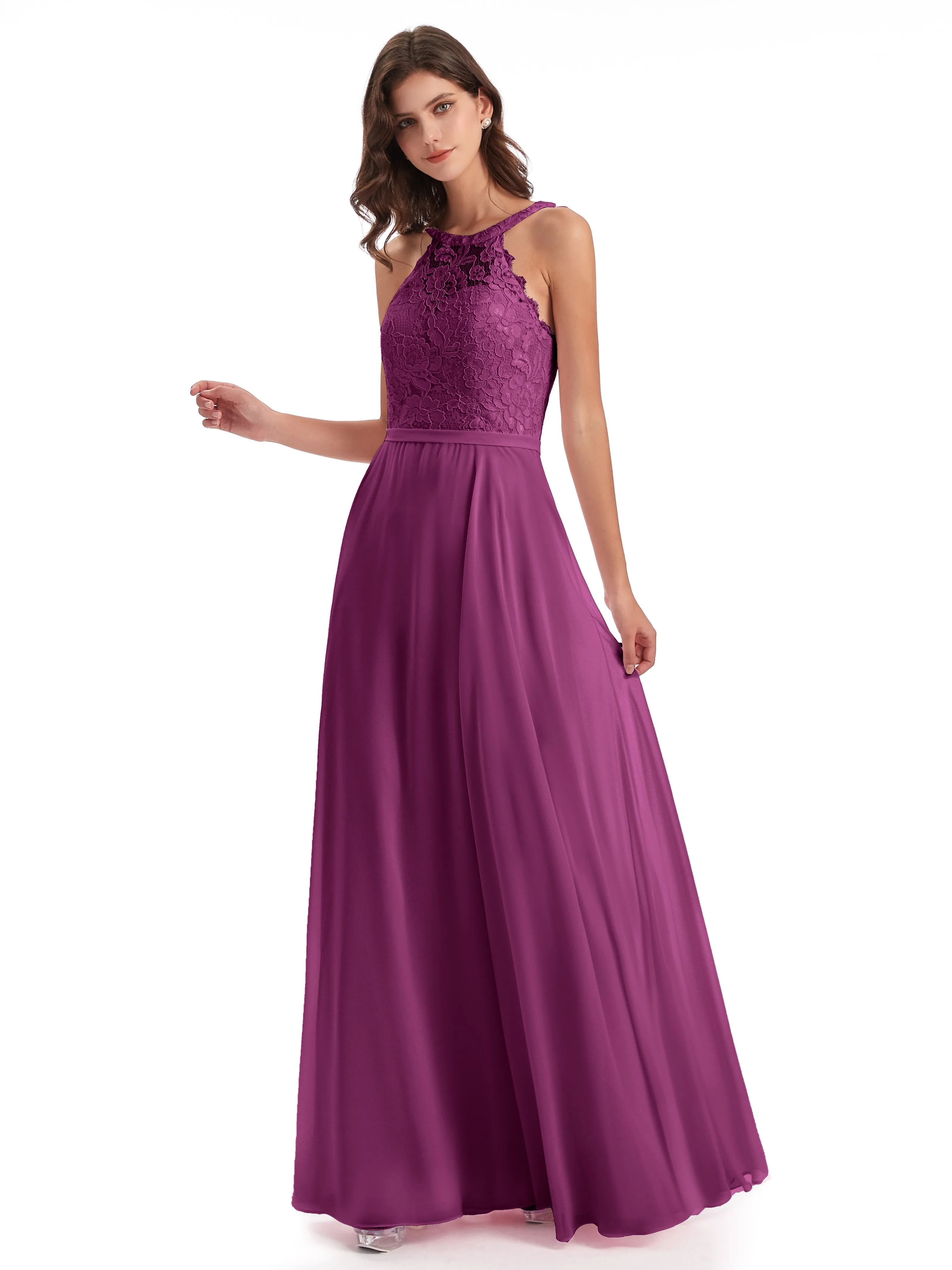 Isabella Charming Chiffon/Lace A-line Illusion Long Bridesmaid Dresses