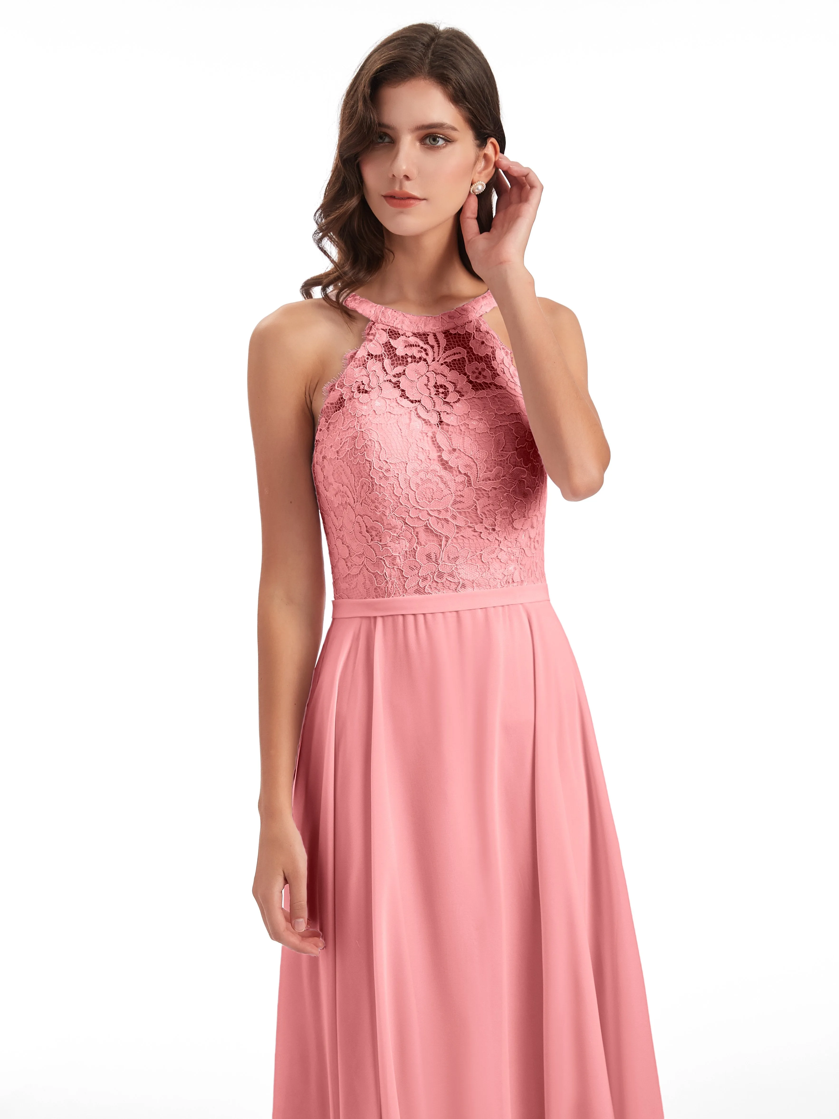 Isabella Charming Chiffon/Lace A-line Illusion Long Bridesmaid Dresses