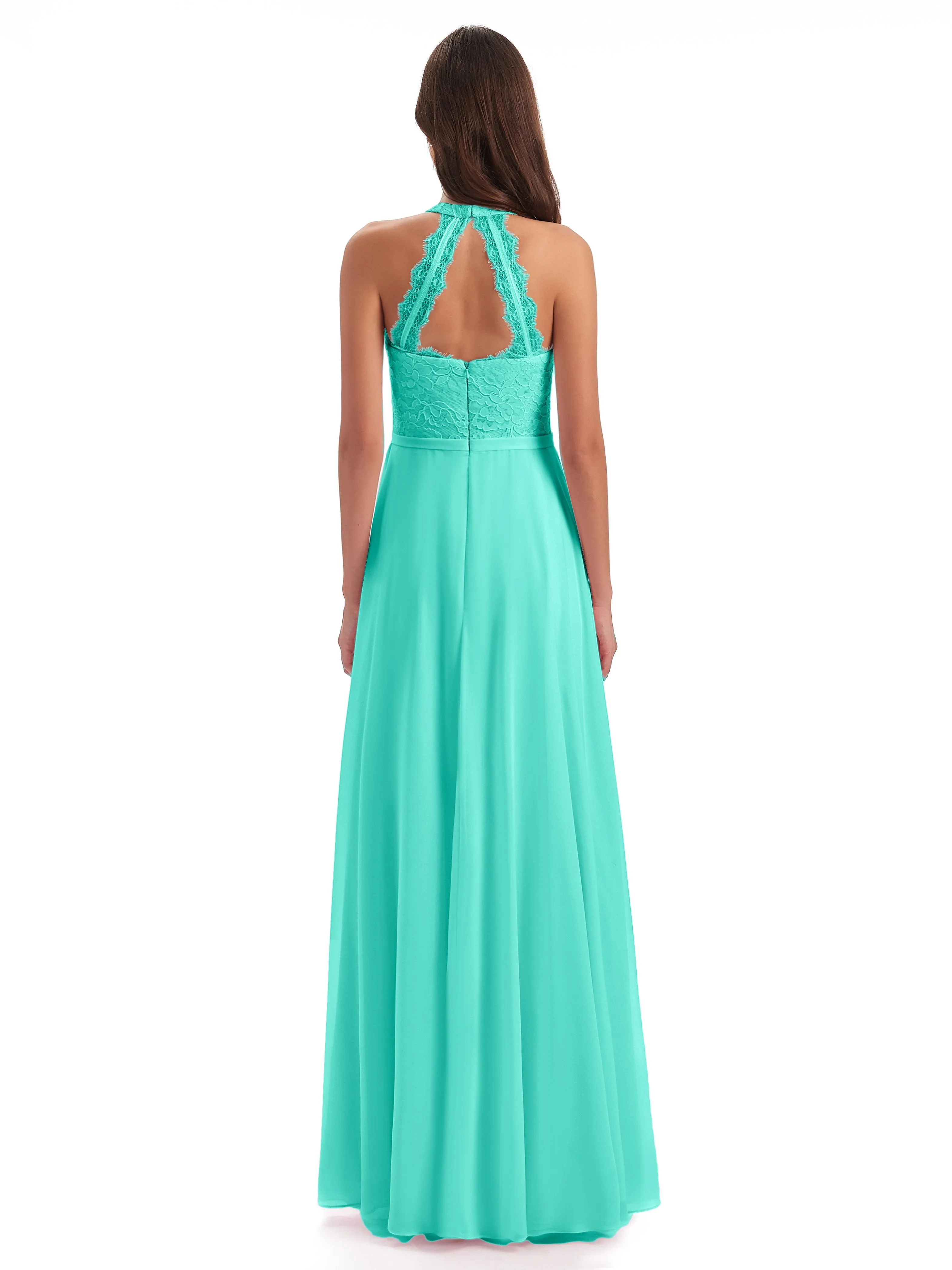 Isabella Charming Chiffon/Lace A-line Illusion Long Bridesmaid Dresses