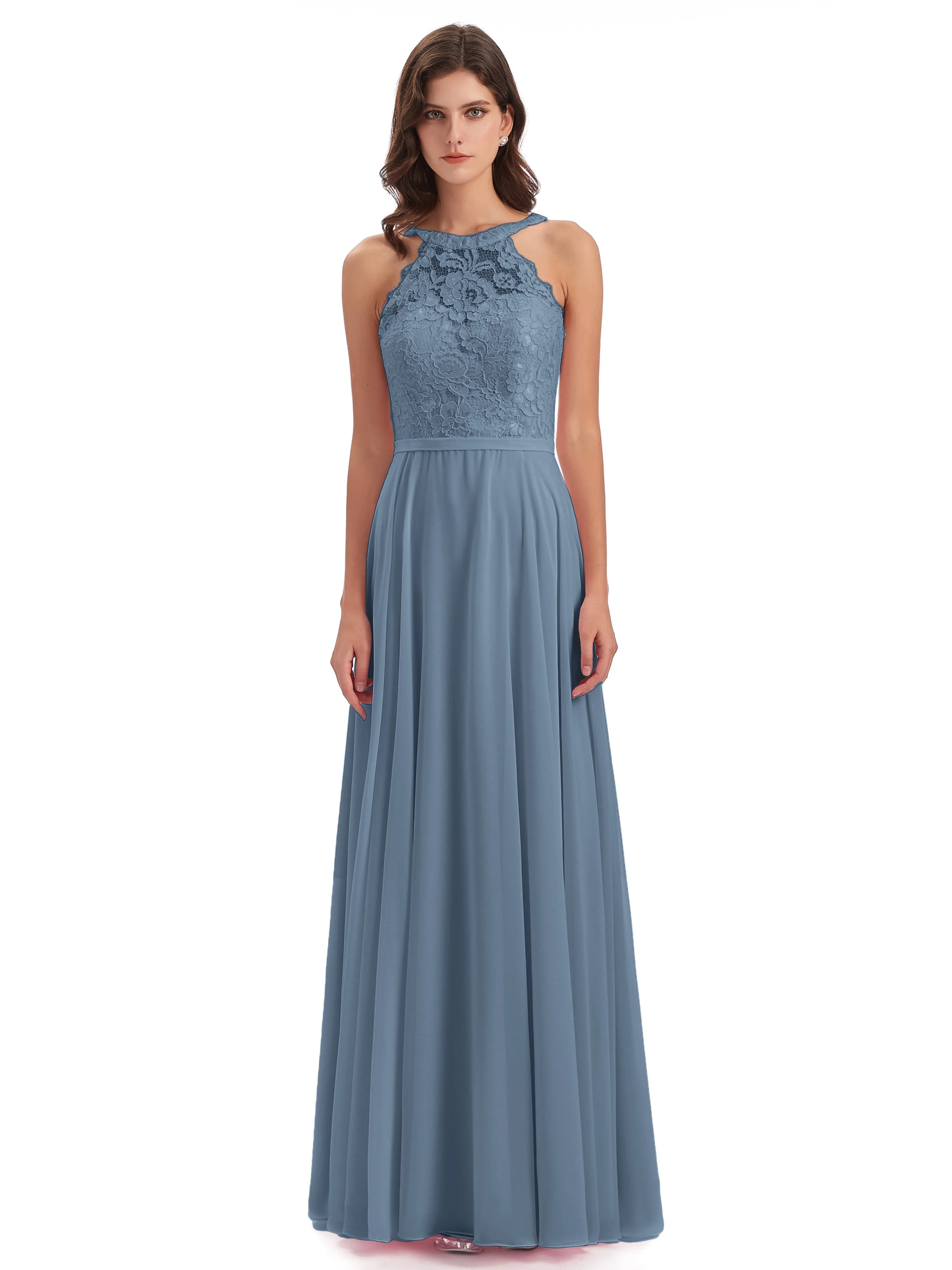 Isabella Charming Chiffon/Lace A-line Illusion Long Bridesmaid Dresses