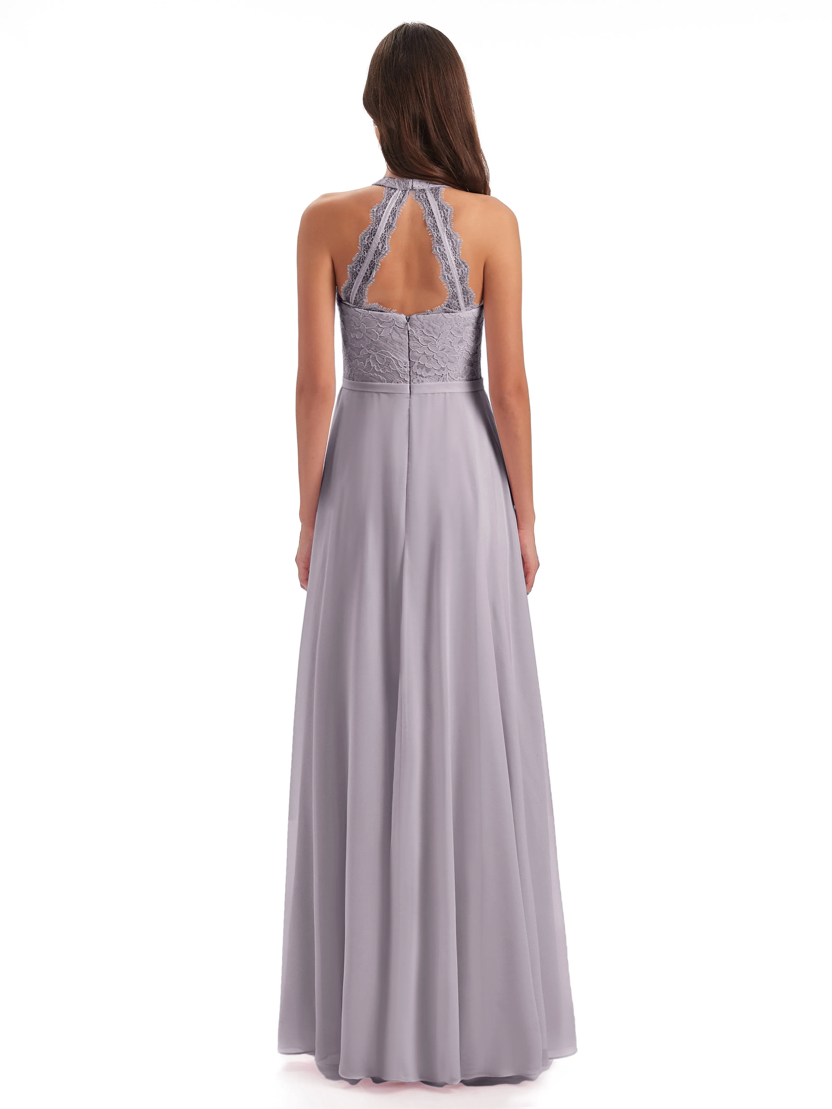 Isabella Charming Chiffon/Lace A-line Illusion Long Bridesmaid Dresses