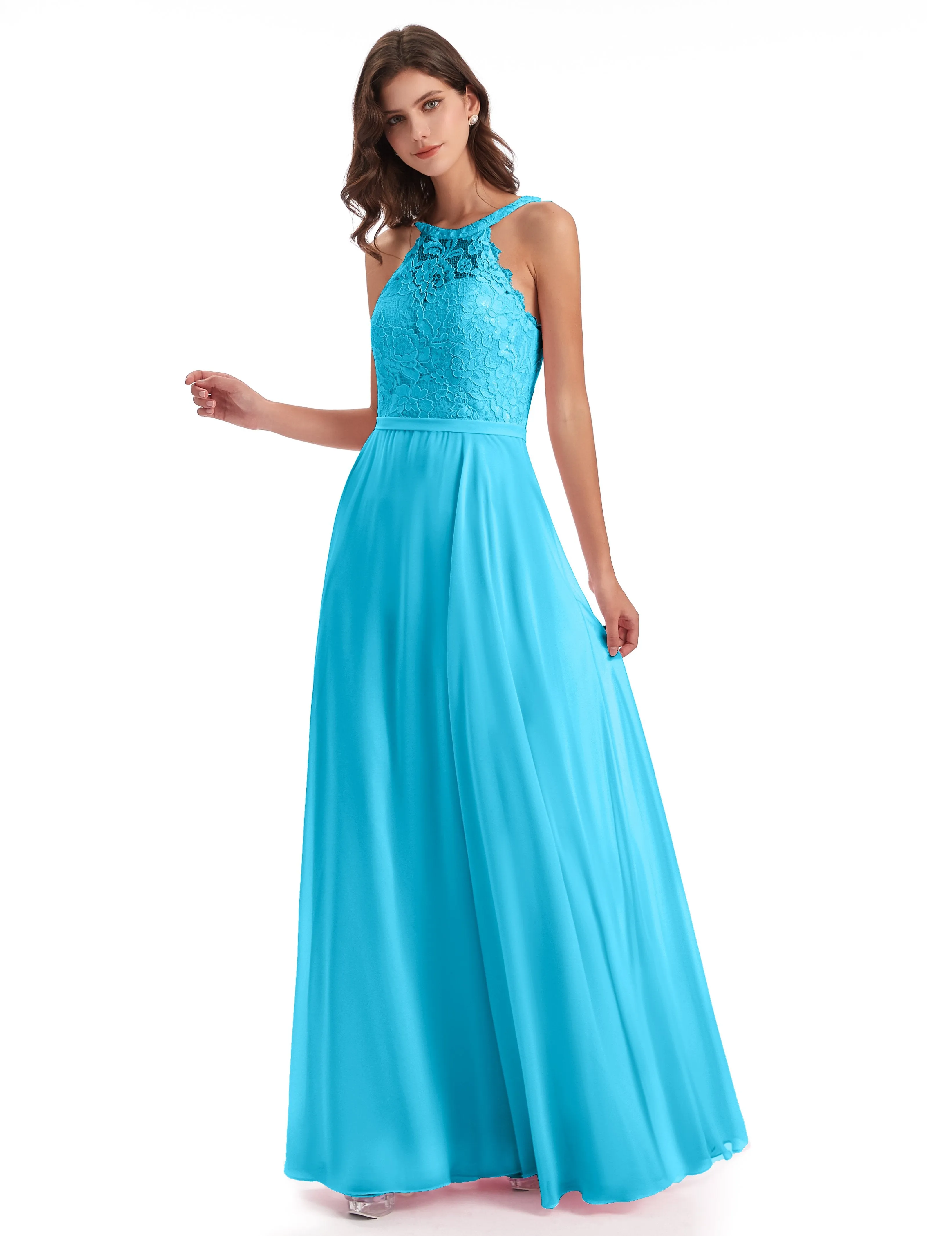 Isabella Charming Chiffon/Lace A-line Illusion Long Bridesmaid Dresses