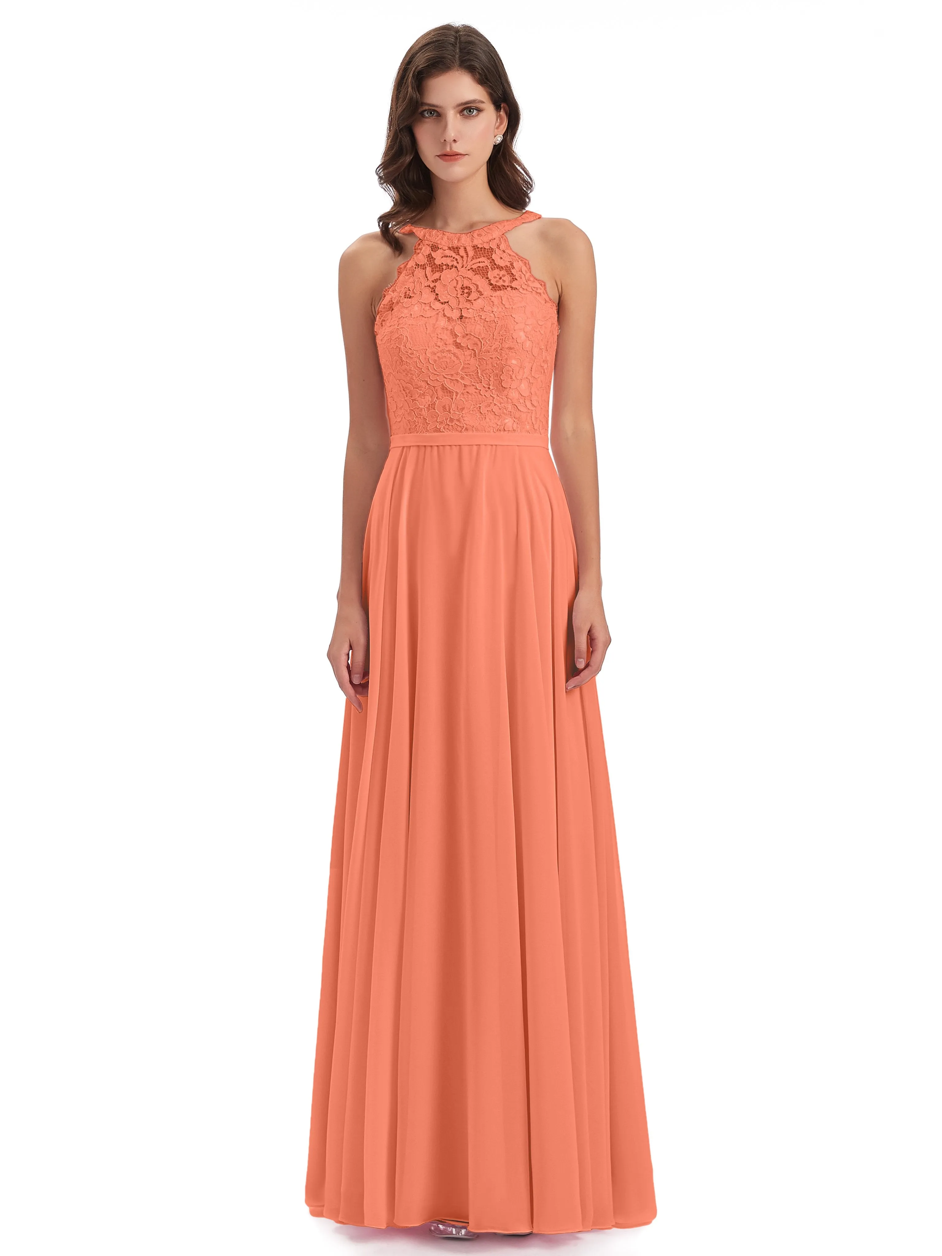 Isabella Charming Chiffon/Lace A-line Illusion Long Bridesmaid Dresses