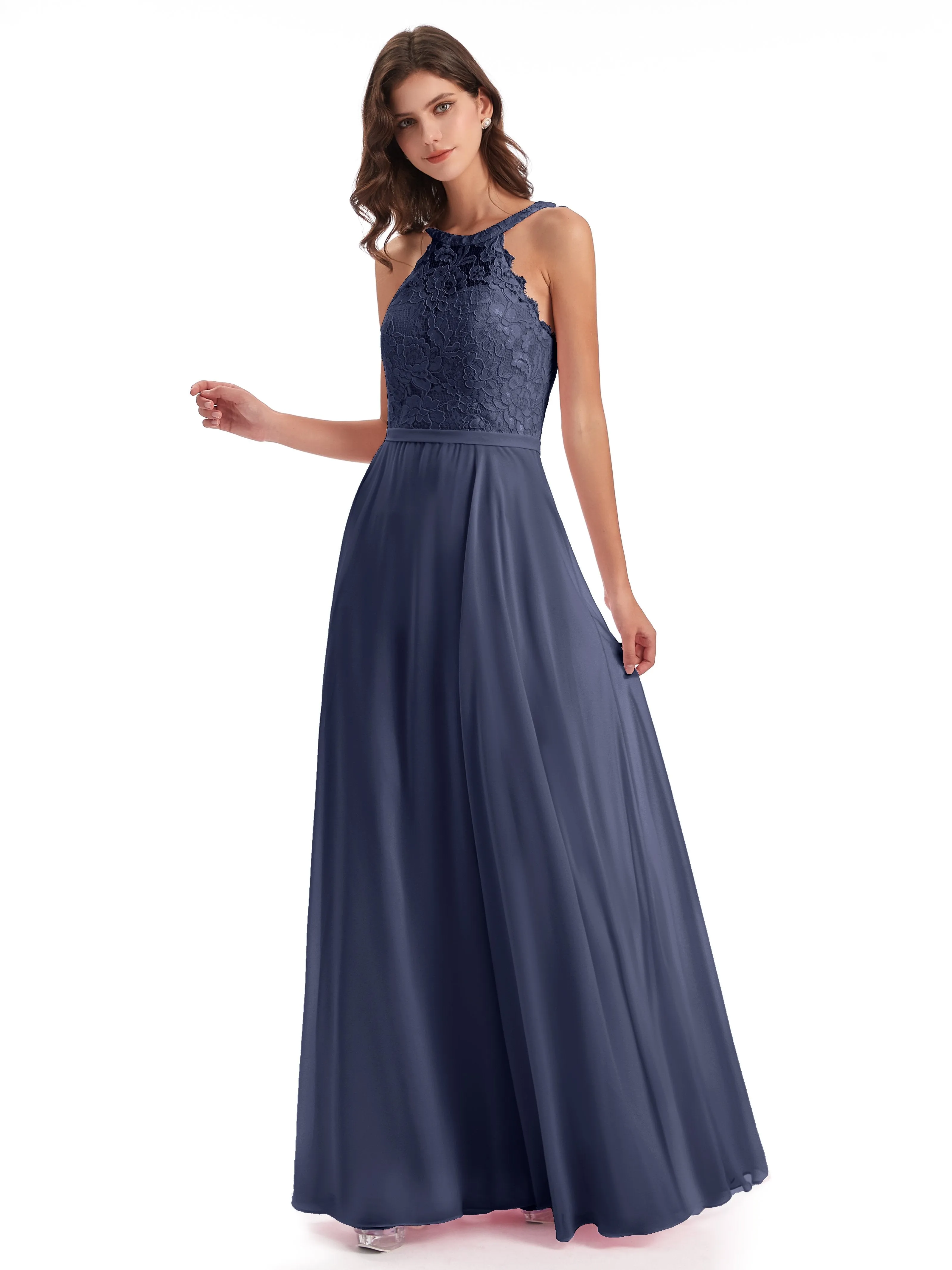 Isabella Charming Chiffon/Lace A-line Illusion Long Bridesmaid Dresses