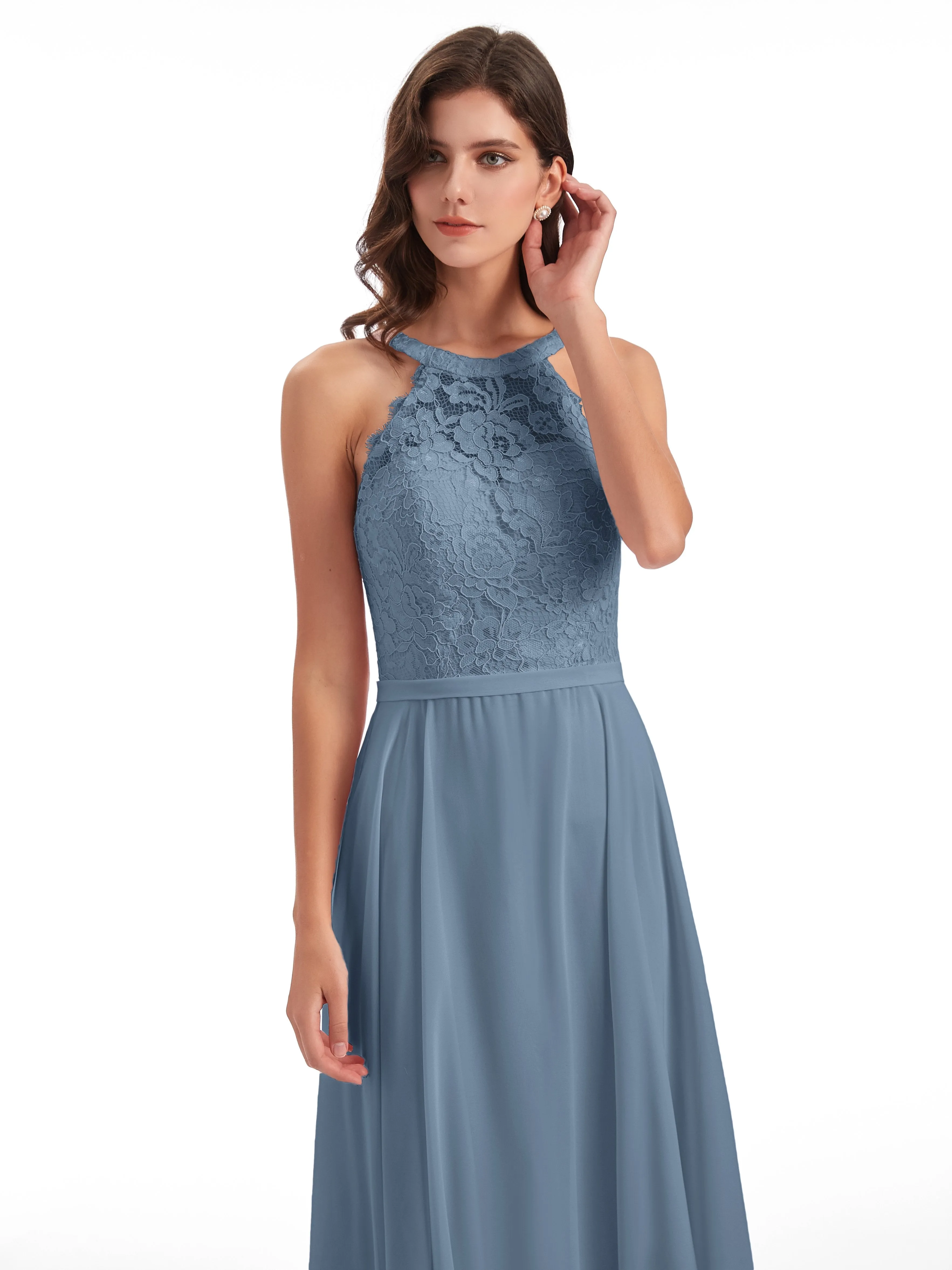 Isabella Charming Chiffon/Lace A-line Illusion Long Bridesmaid Dresses